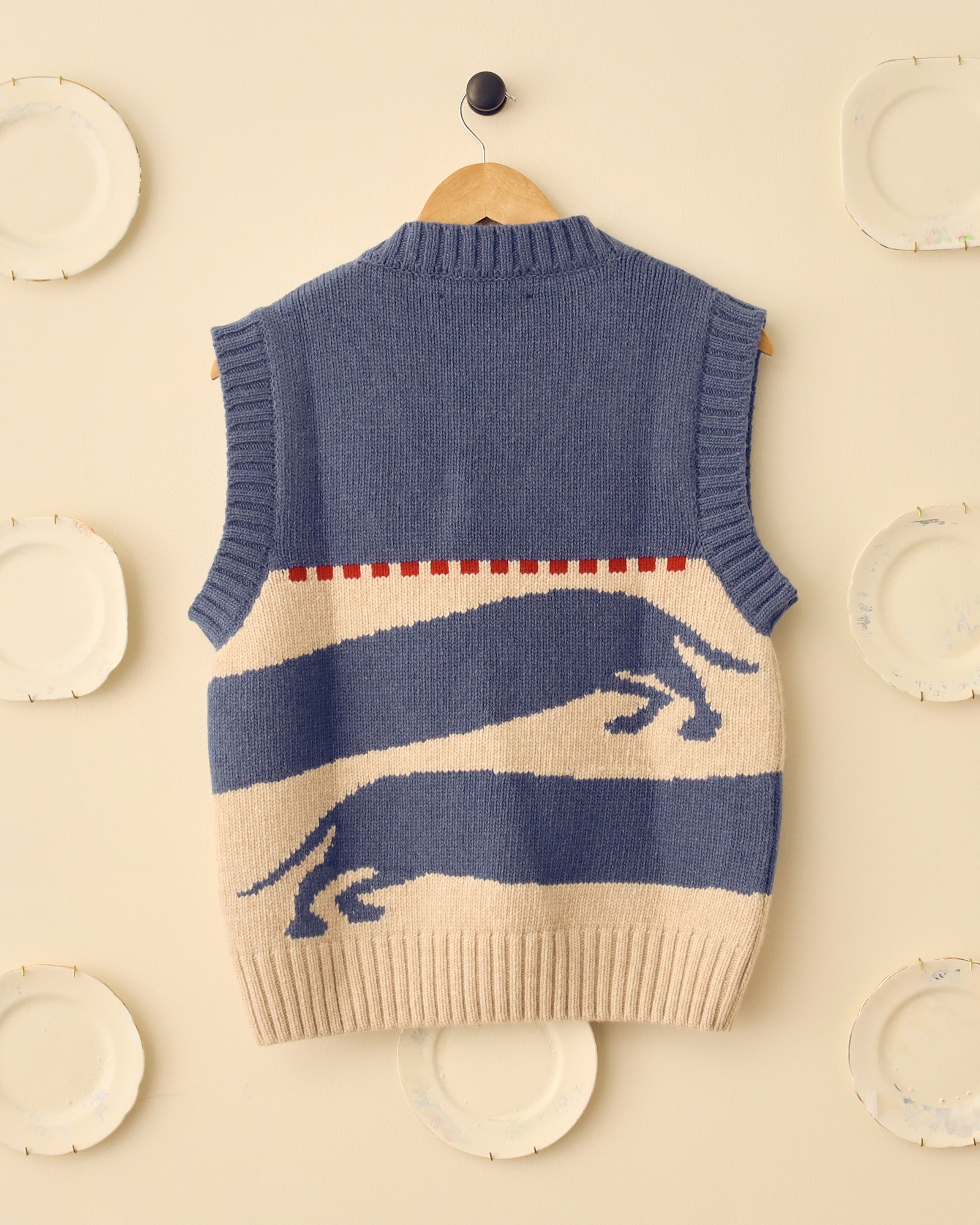 'Harold' Sweater Vest - Blue/Ecru