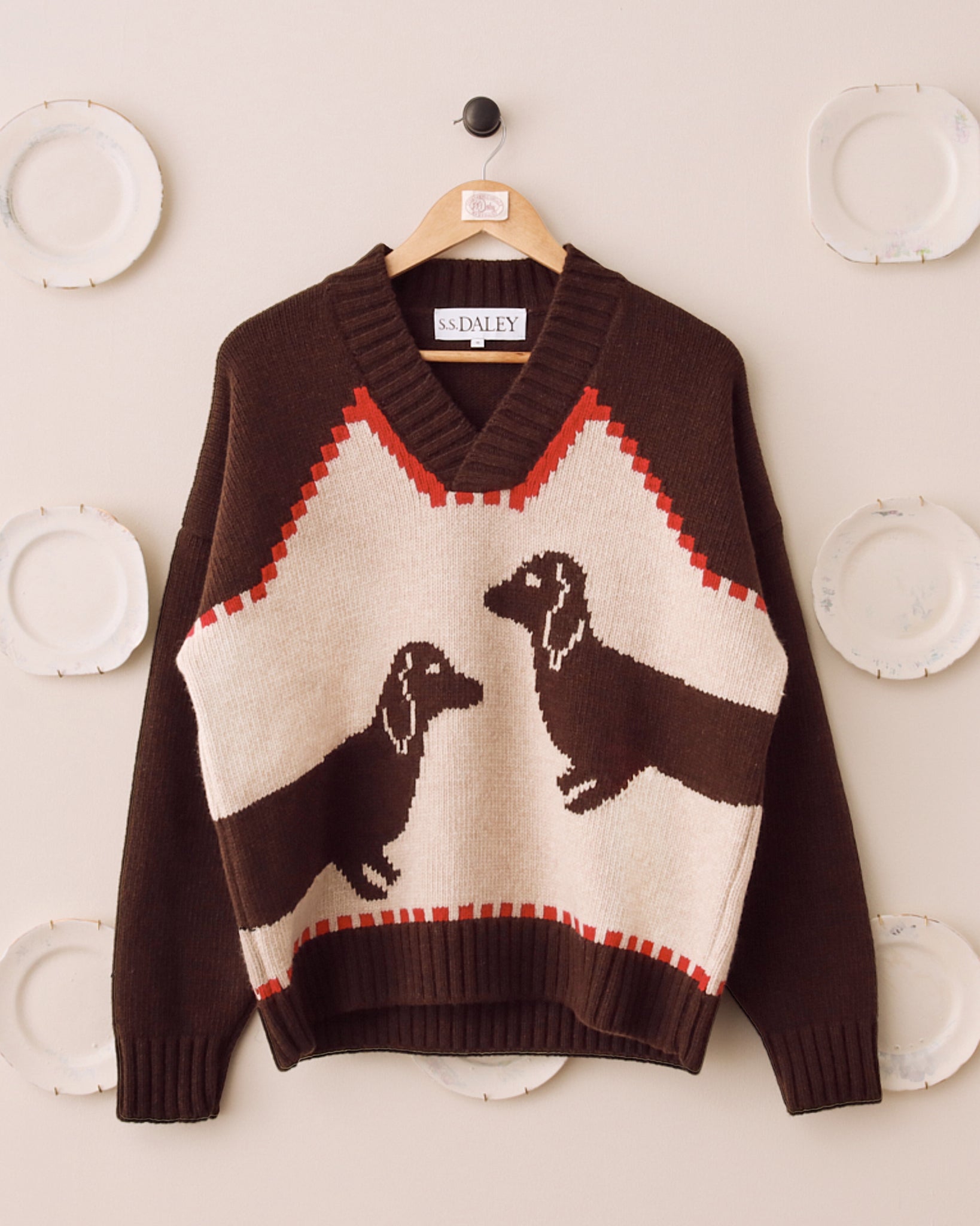 'Harold' V-Neck Sweater - Brown/Ecru