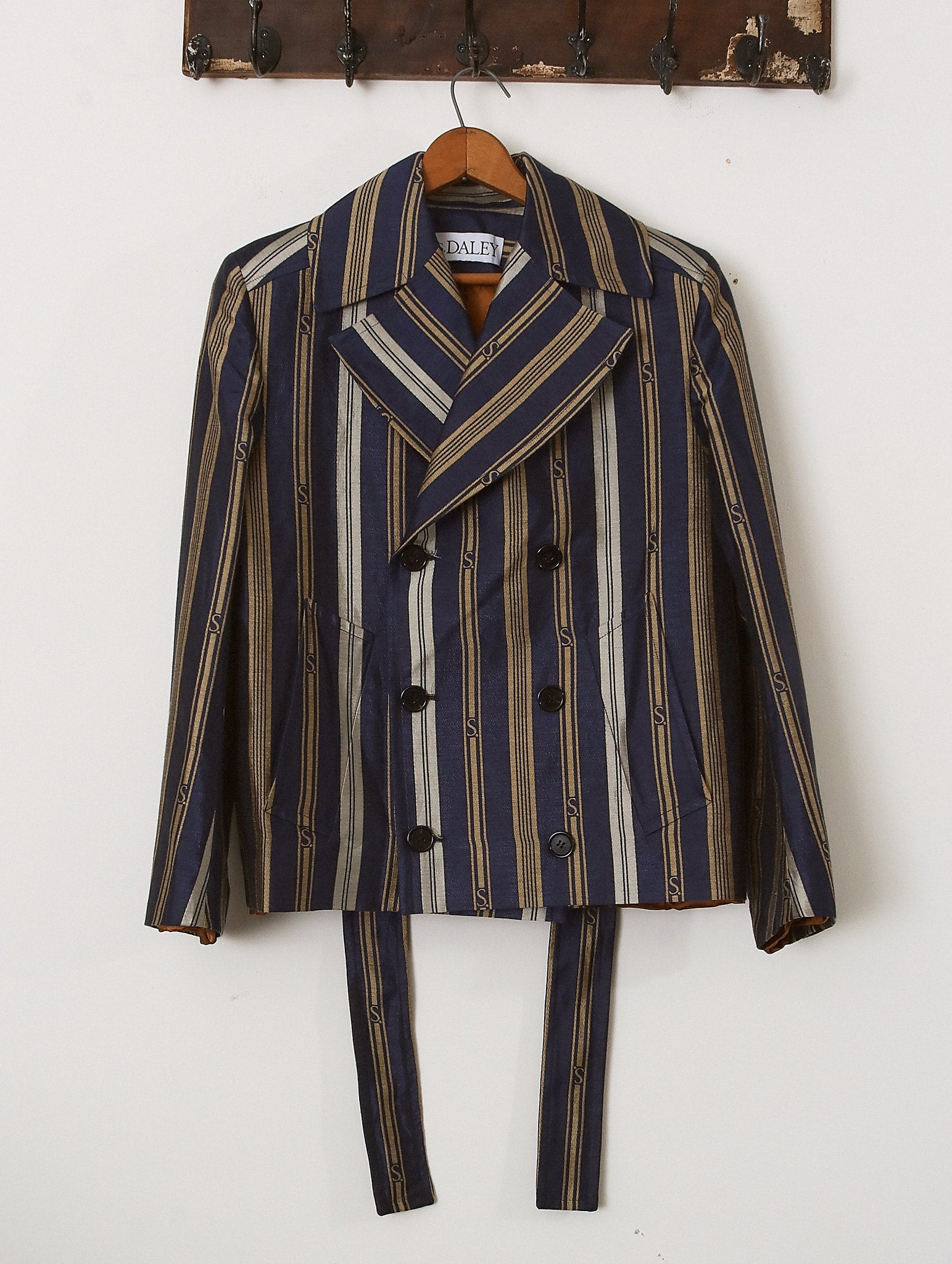 Silk Stripe Double Breasted Jacket - Navy - Archival Sale