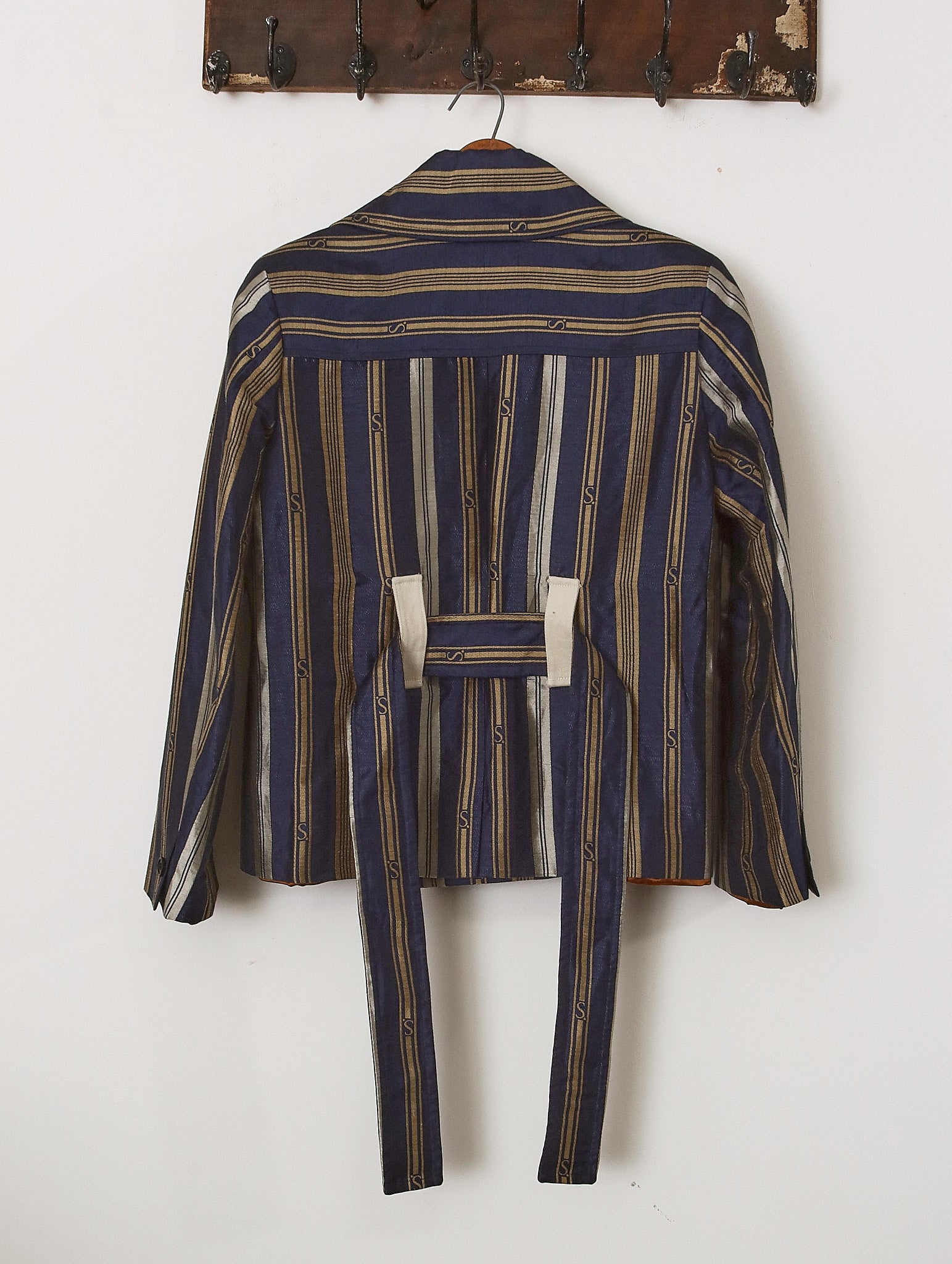 Silk Stripe Double Breasted Jacket - Navy - Archival Sale