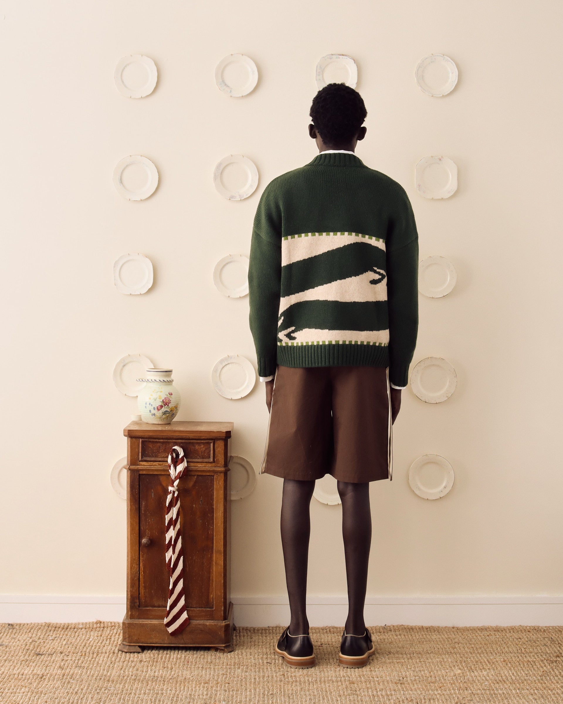 'Harold' V-Neck Sweater - Olive/Ecru - Archival Sale