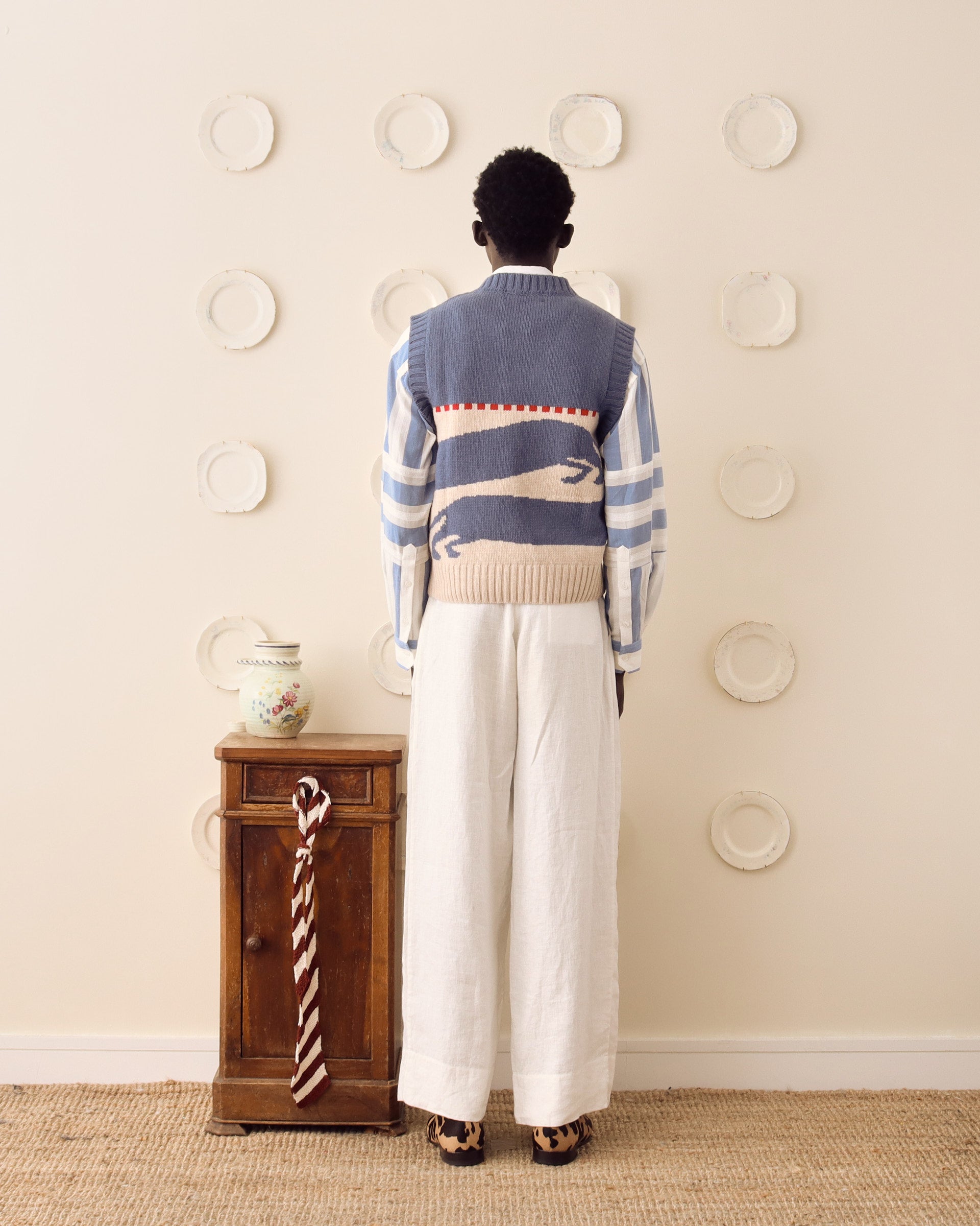 Harold' Sweater Vest Blue/Ecru