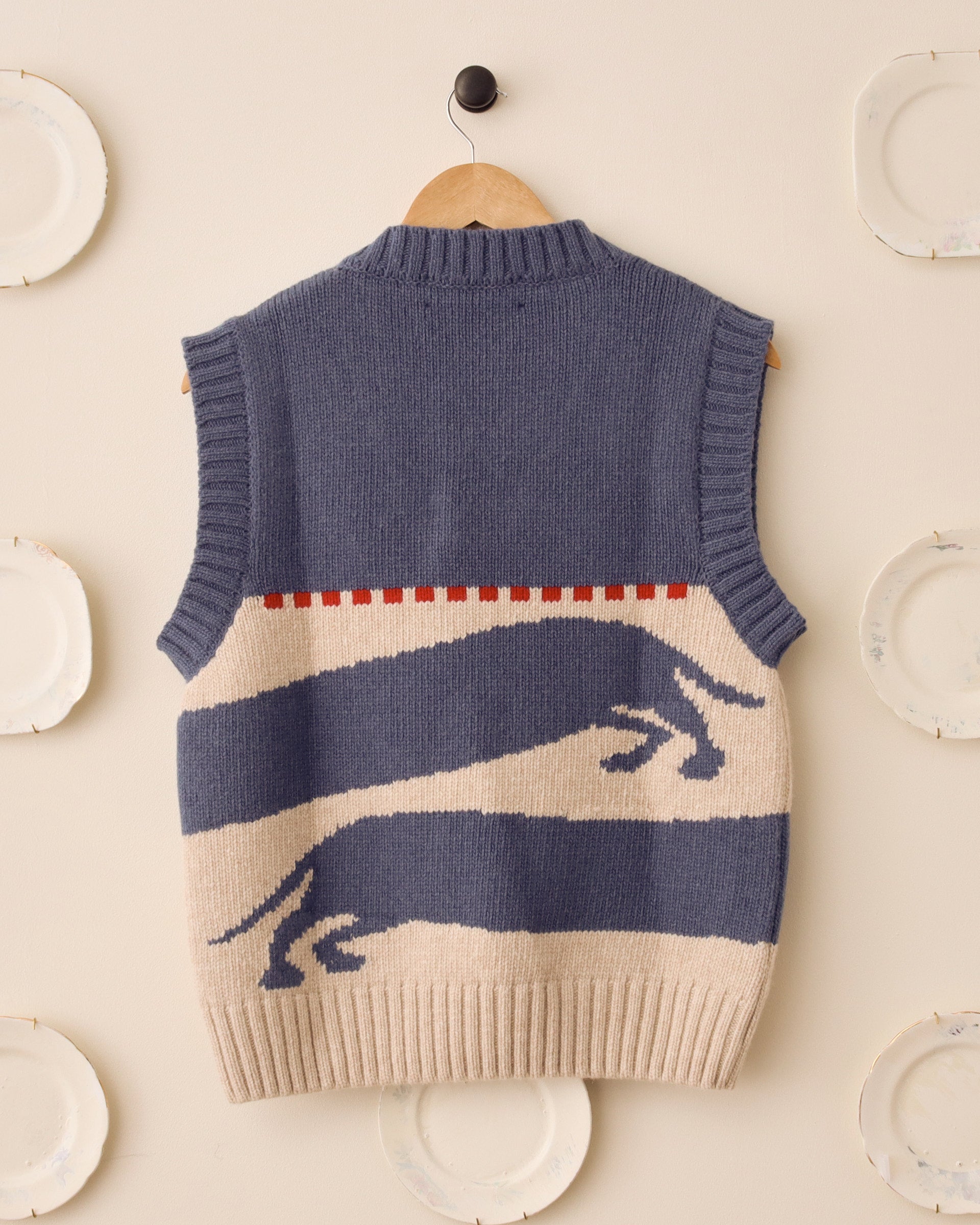 'Harold' Sweater Vest - Blue/Ecru
