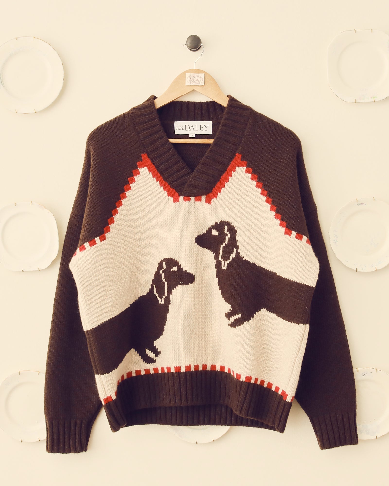 'Harold' V-Neck Sweater - Brown/Ecru