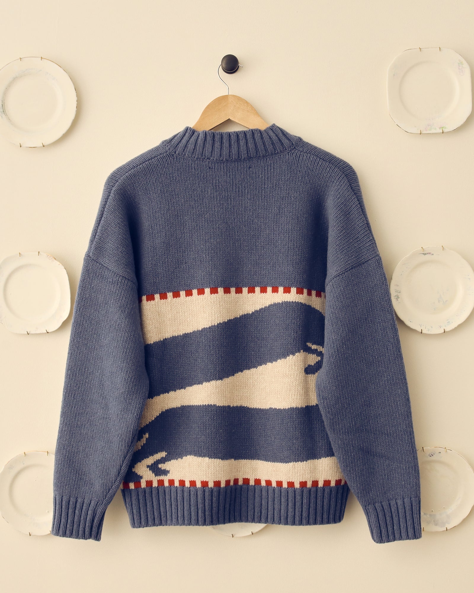 'Harold' V-Neck Sweater - Blue/Ecru