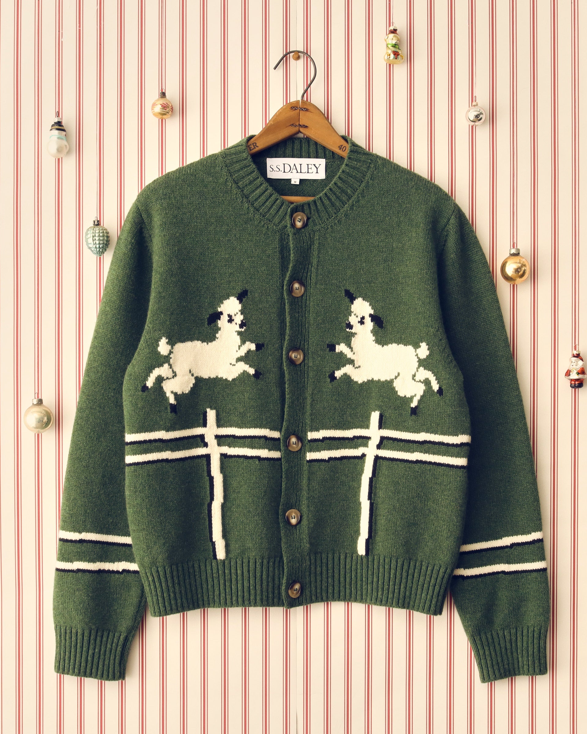 'Cyril' Lamb Motif Cardigan - Green