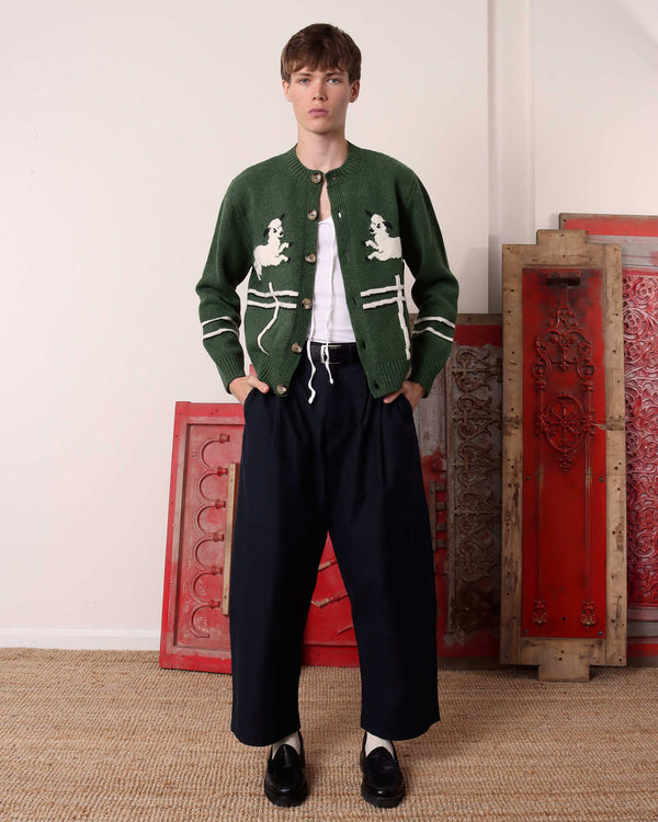 Cyril' Lamb Motif Cardigan - Green