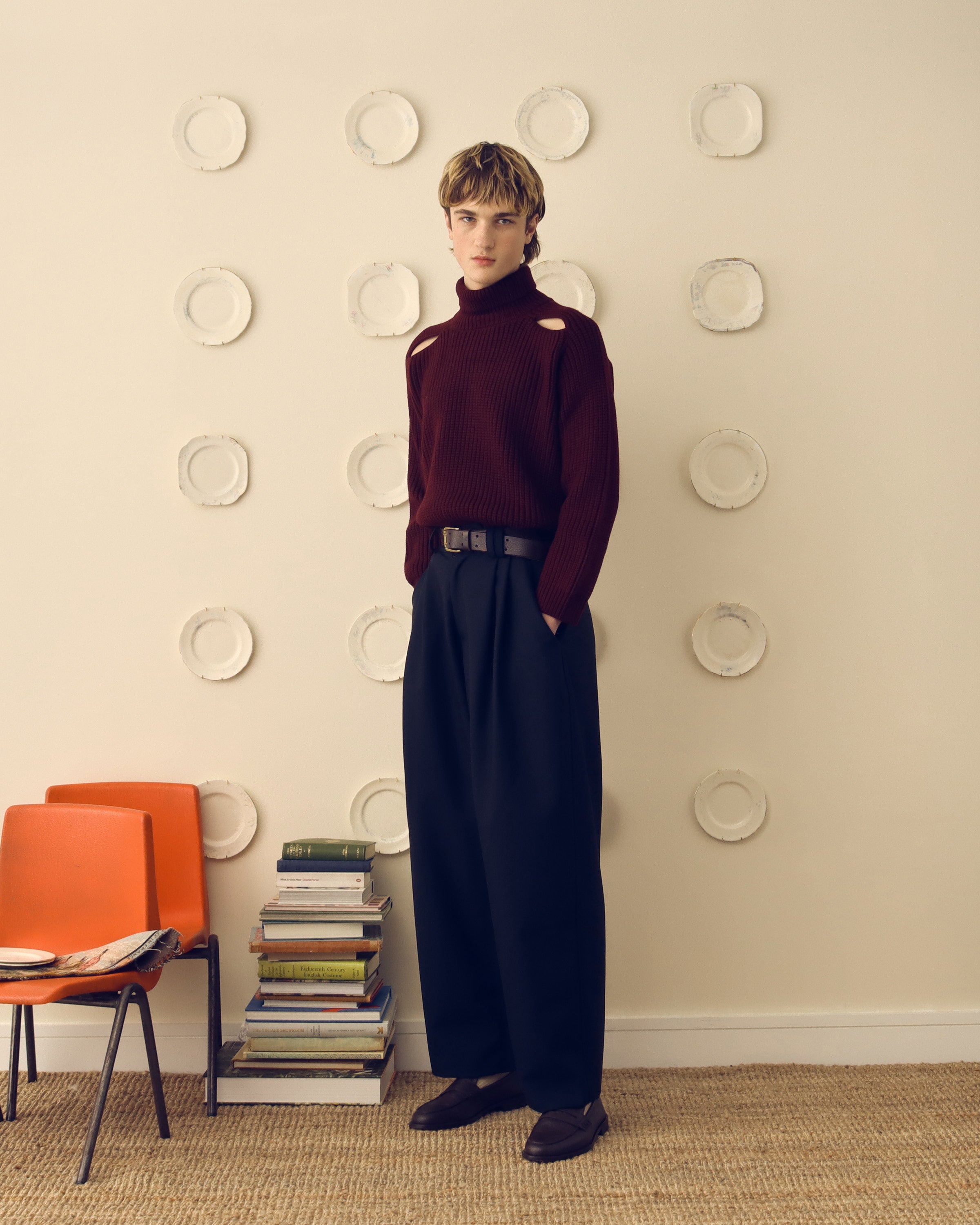 Charlton' Slash Shoulder Sweater - Wine Red - Archival Sale