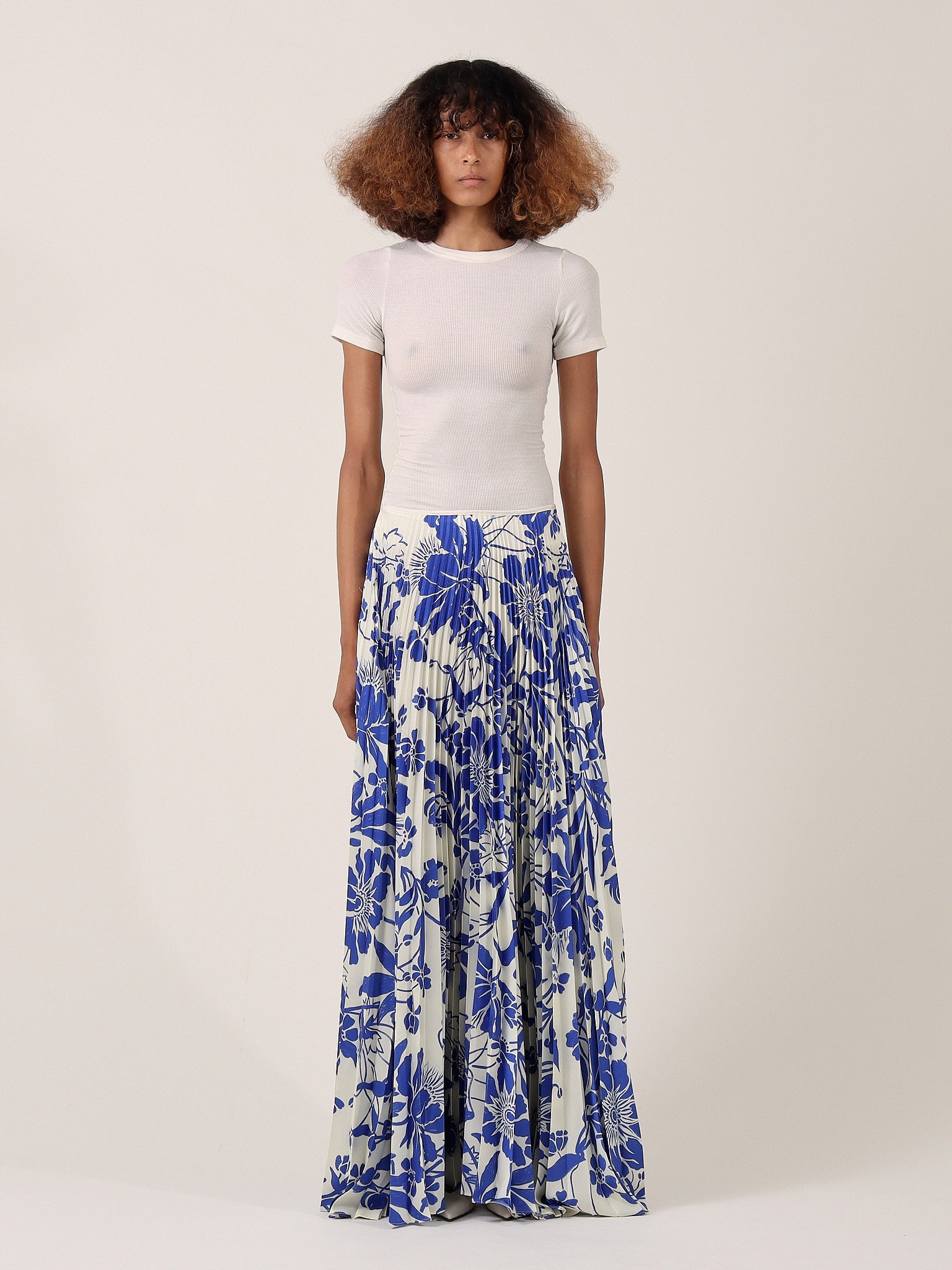 Anna Pleated Skirt - Blue Floral