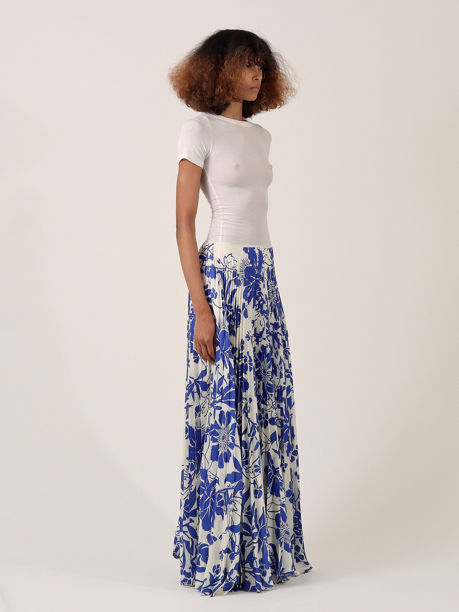 Anna Pleated Skirt - Blue Floral