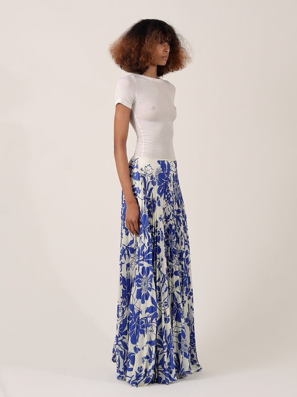 Anna Pleated Skirt - Blue Floral alternate view