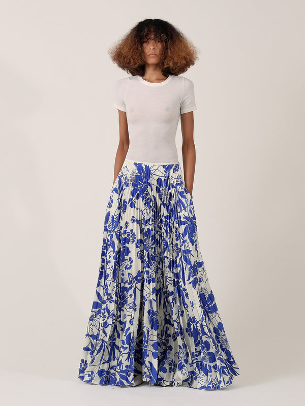 Anna Pleated Skirt - Blue Floral