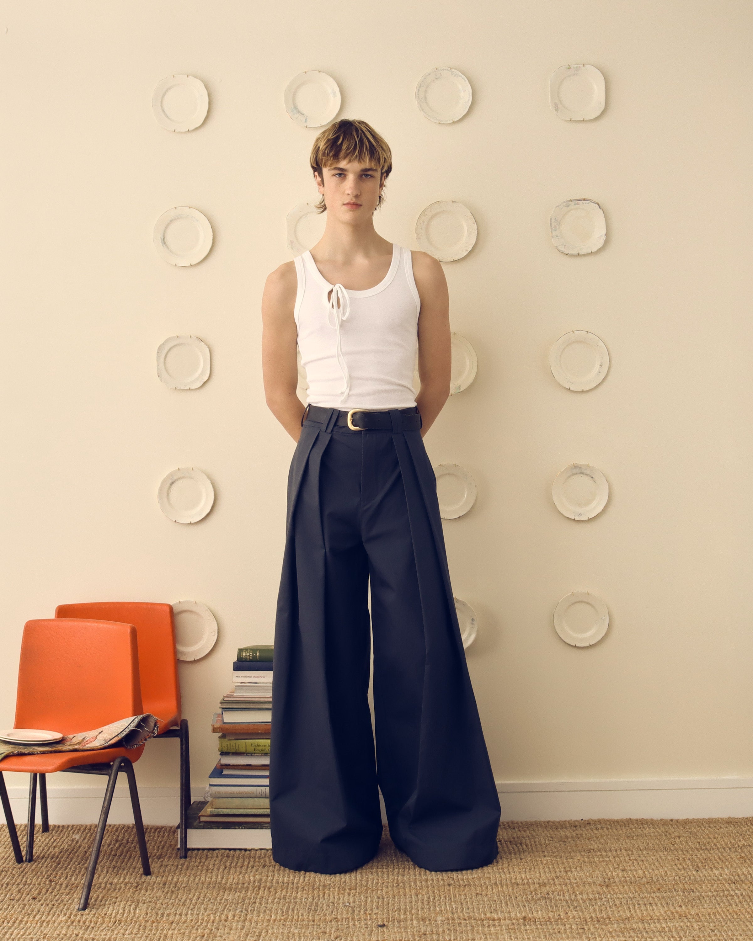 Navy high waisted wide leg outlet trousers