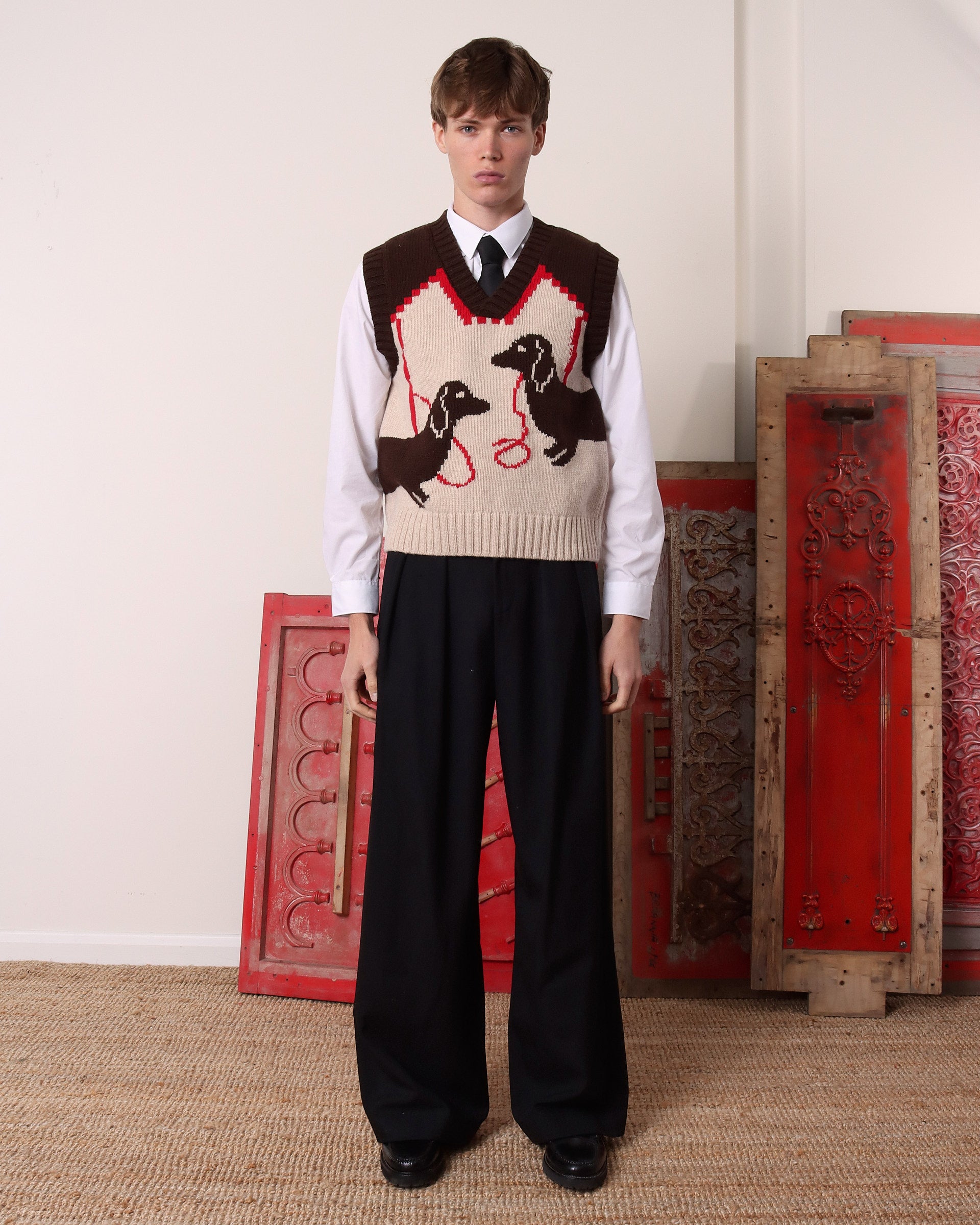 Harold' Sweater Vest - Brown/Ecru