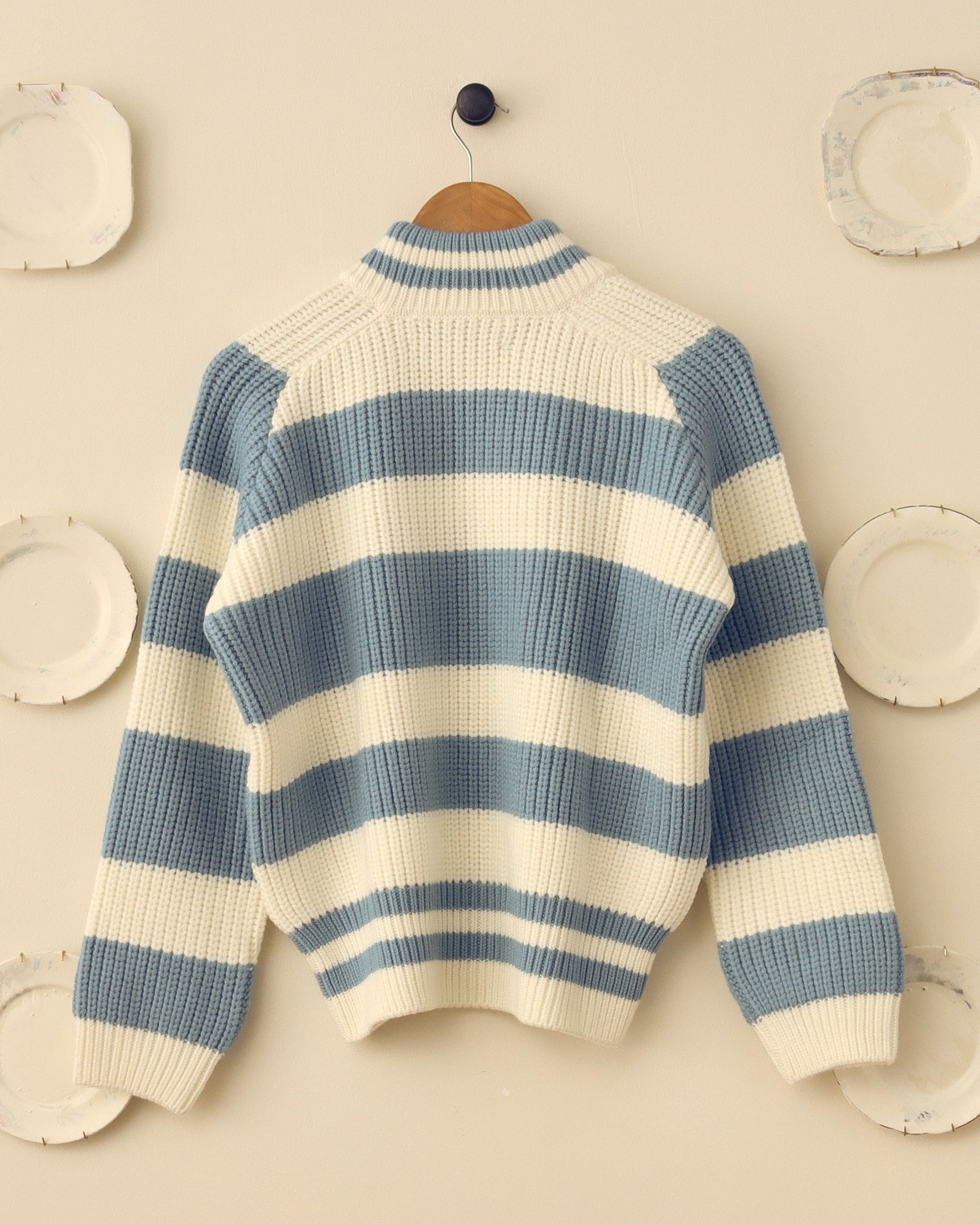 Lawrence Slashed Crewneck Sweater - Powder blue & Ecru — S.S.DALEY