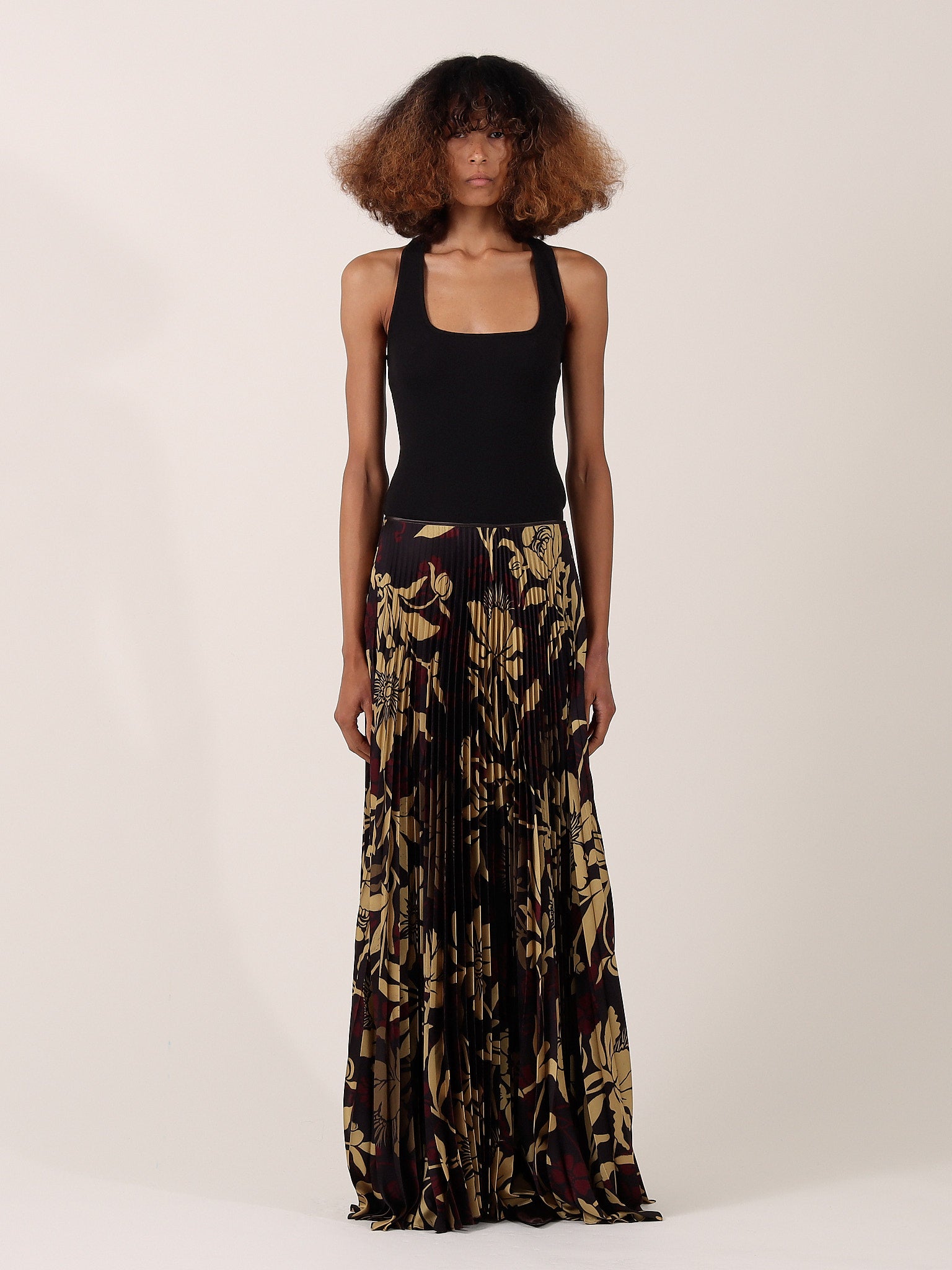 Edith Pleated Skirt — Brown Floral