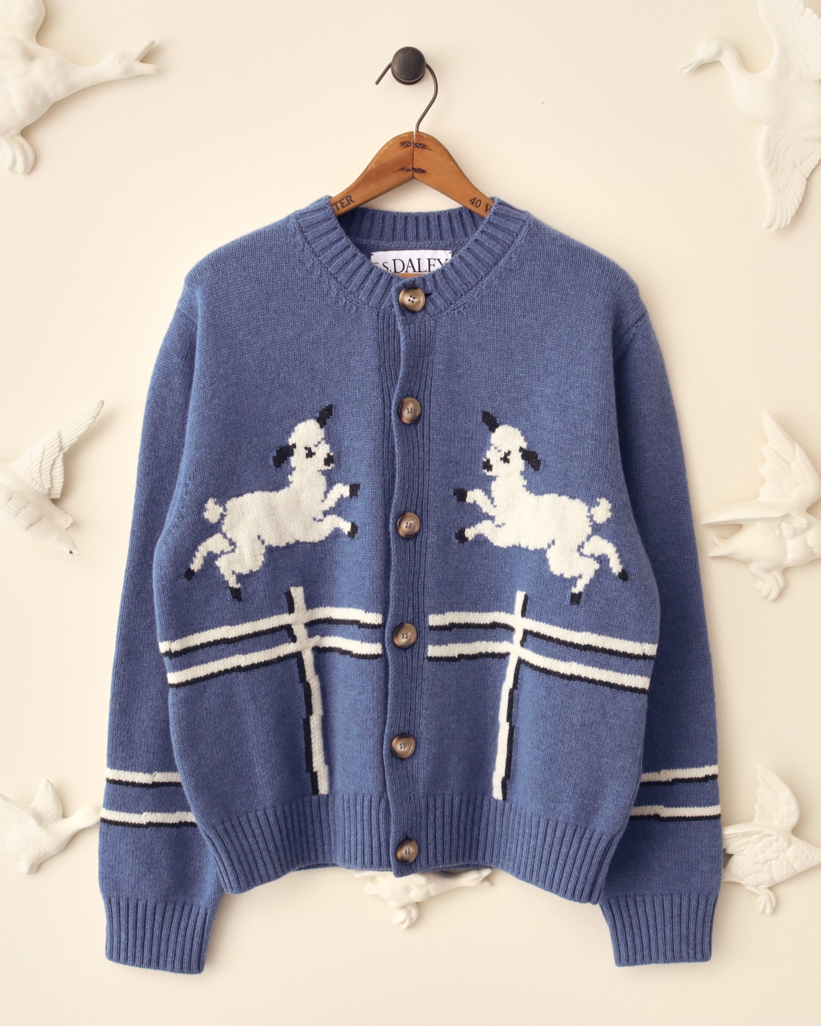 'Cyril' Lamb Motif Cardigan - Blue