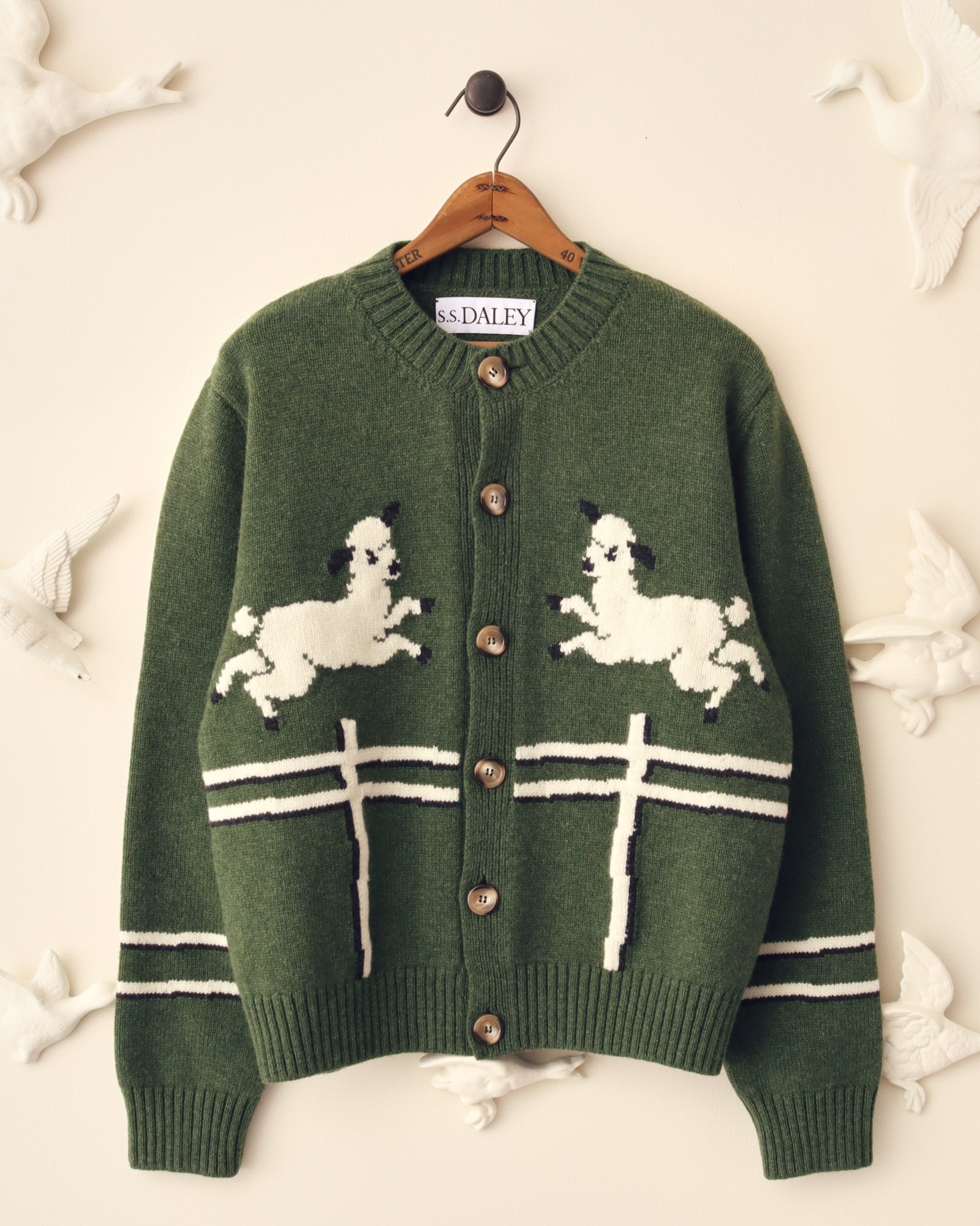 'Cyril' Lamb Motif Cardigan - Green