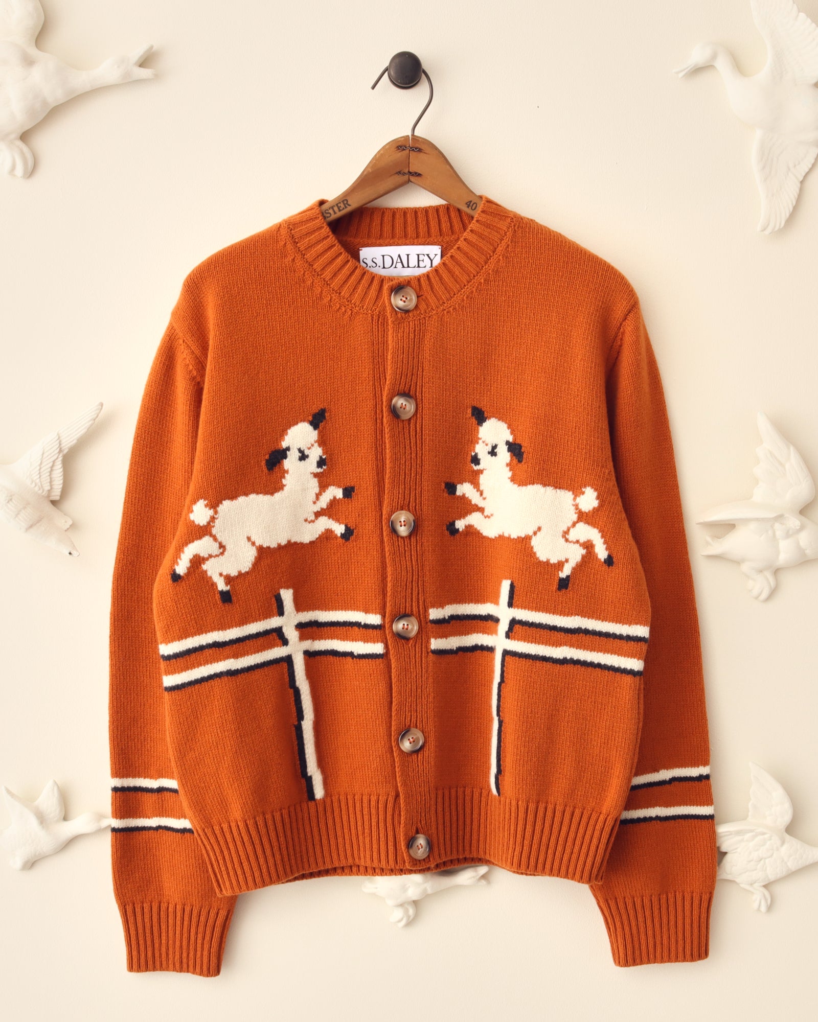 'Cyril' Lamb Motif Cardigan - Tawny