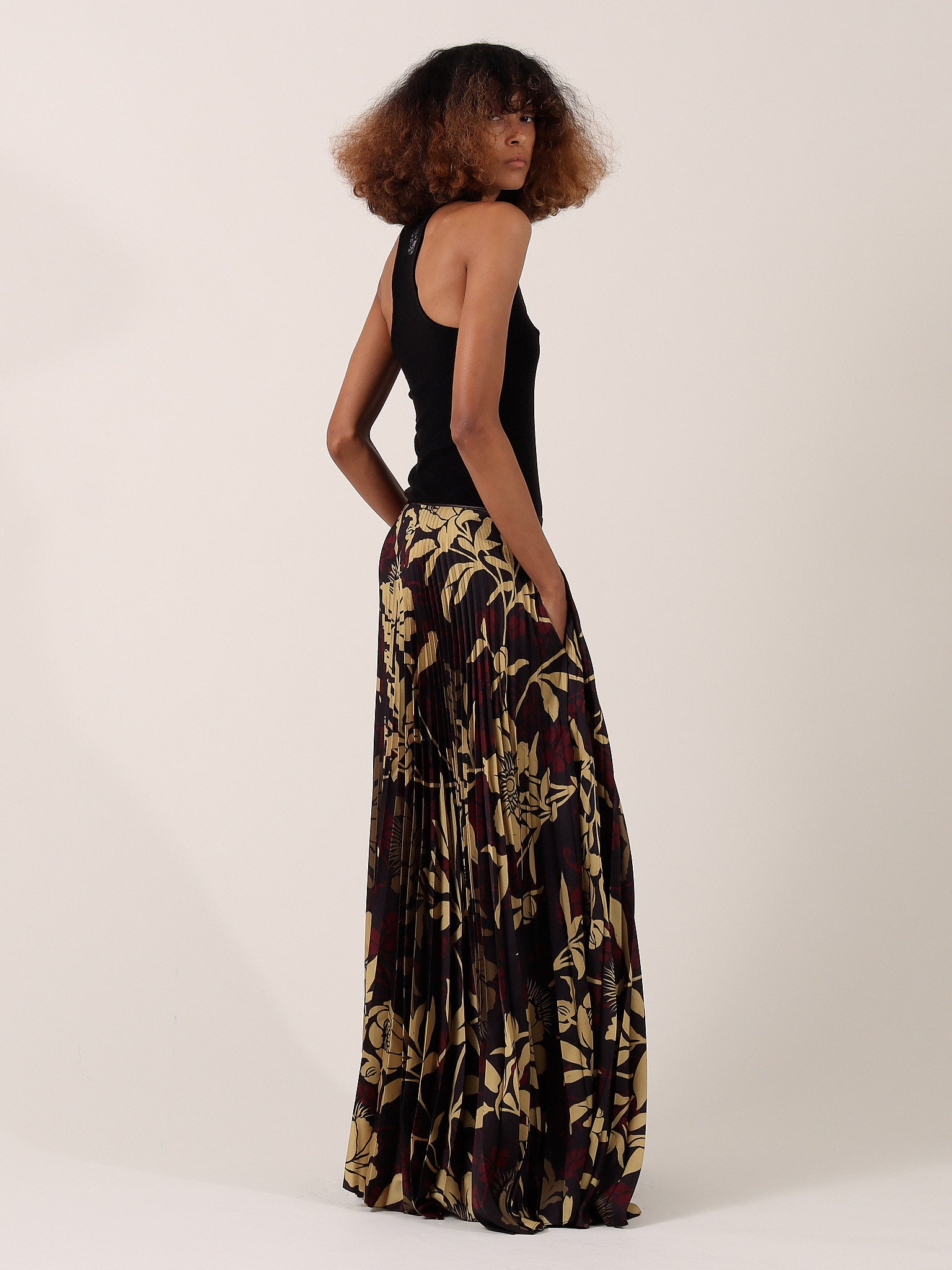 Edith Pleated Skirt — Brown Floral