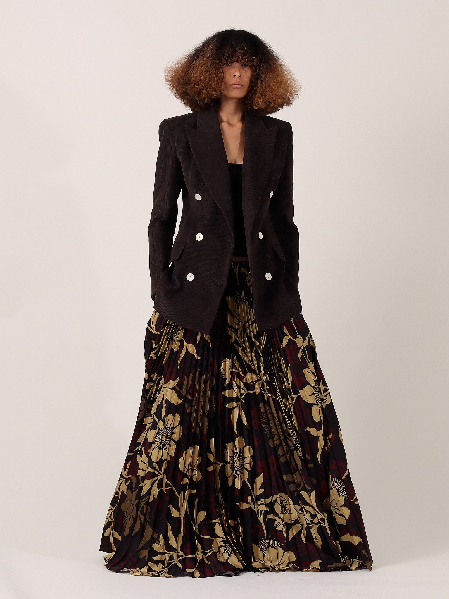 Edith Pleated Skirt — Brown Floral