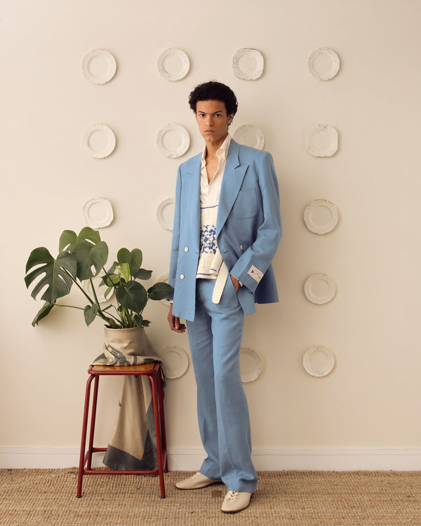 'Edward' Linen Jacket - Cerulean Blue - Archival Sale