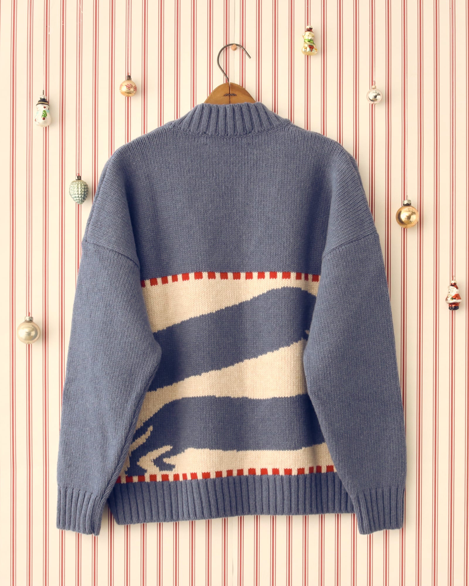 'Harold' V-Neck Sweater - Blue/Ecru