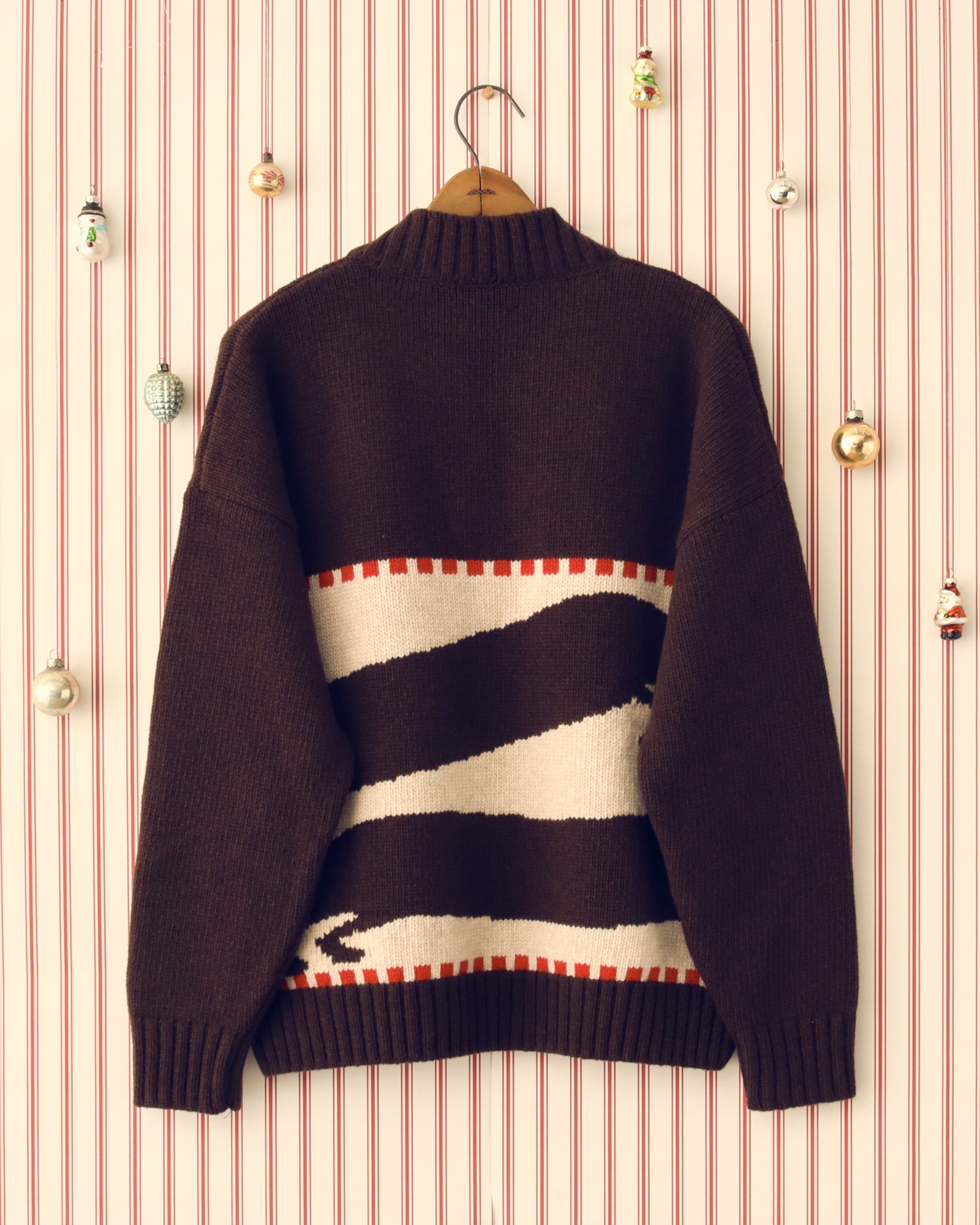 'Harold' V-Neck Sweater - Brown/Ecru