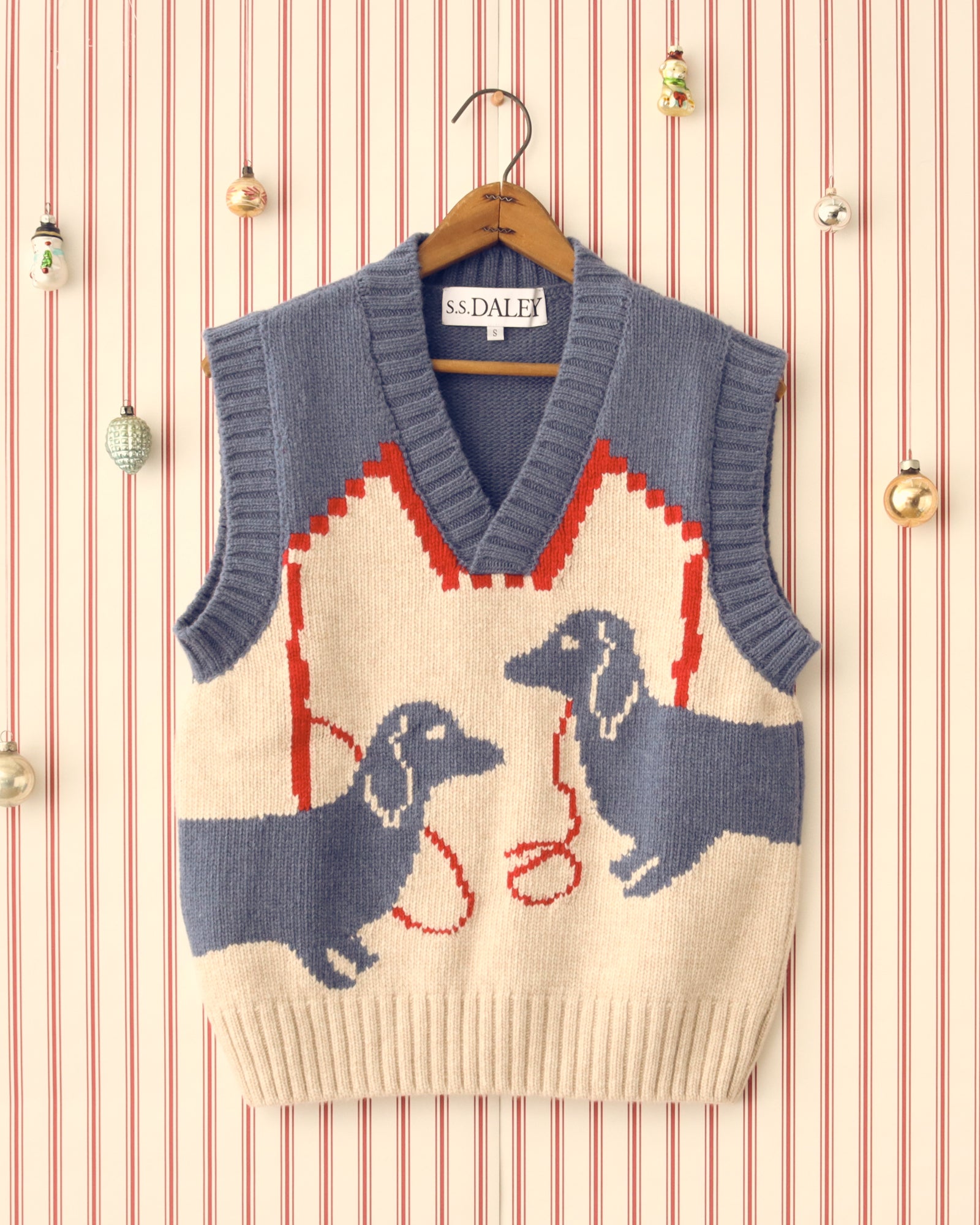 'Harold' Sweater Vest - Blue/Ecru