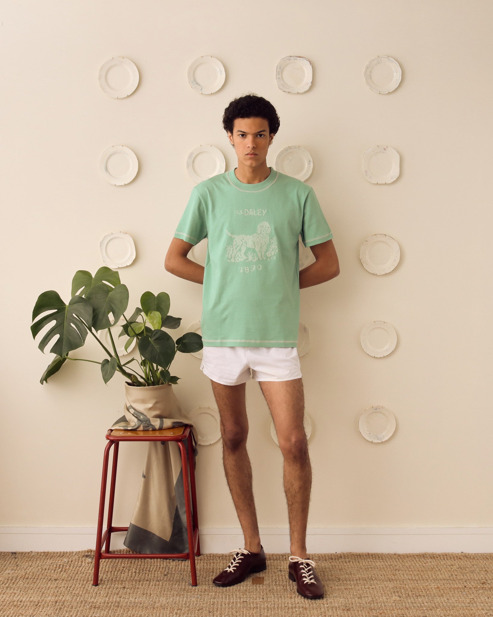 'Basil' Cross-stitch T-Shirt - Sage - Archival Sale