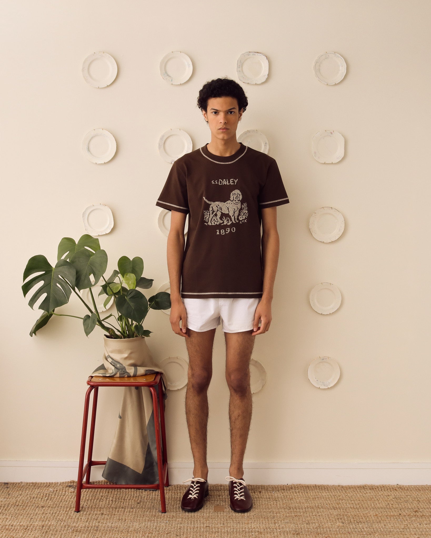 Basil Cross-stitch T-Shirt - Brown - Archival Sale