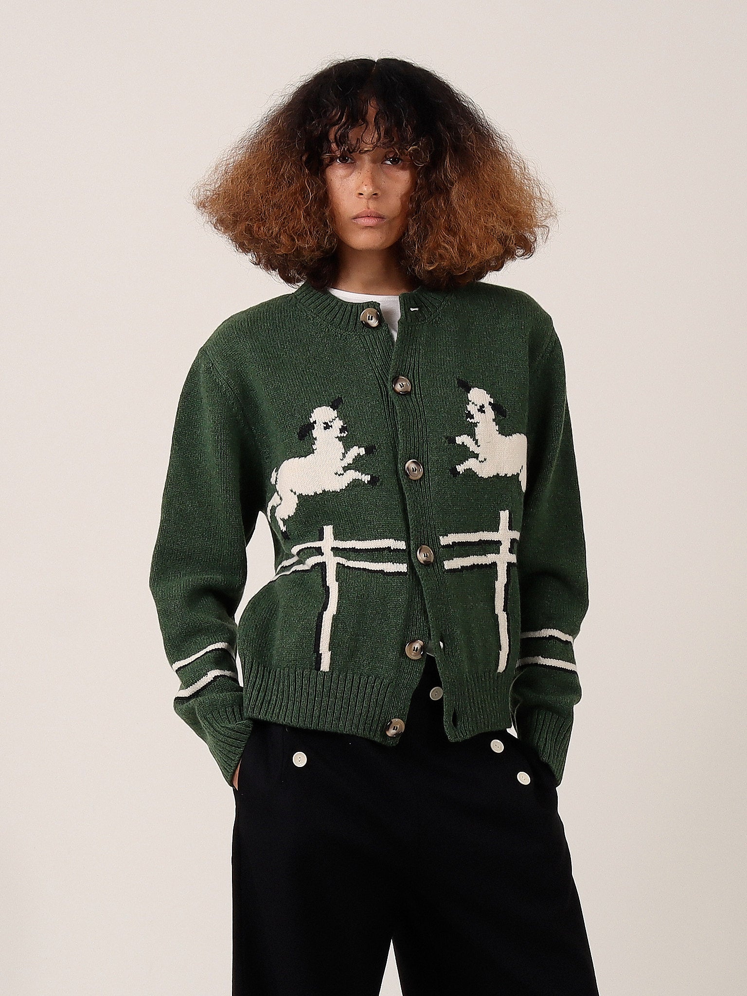 Cyril' Lamb Motif Cardigan - Green