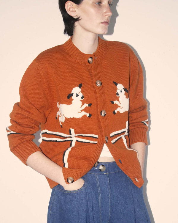 'Cyril' Lamb Motif Cardigan - Tawny alternate view