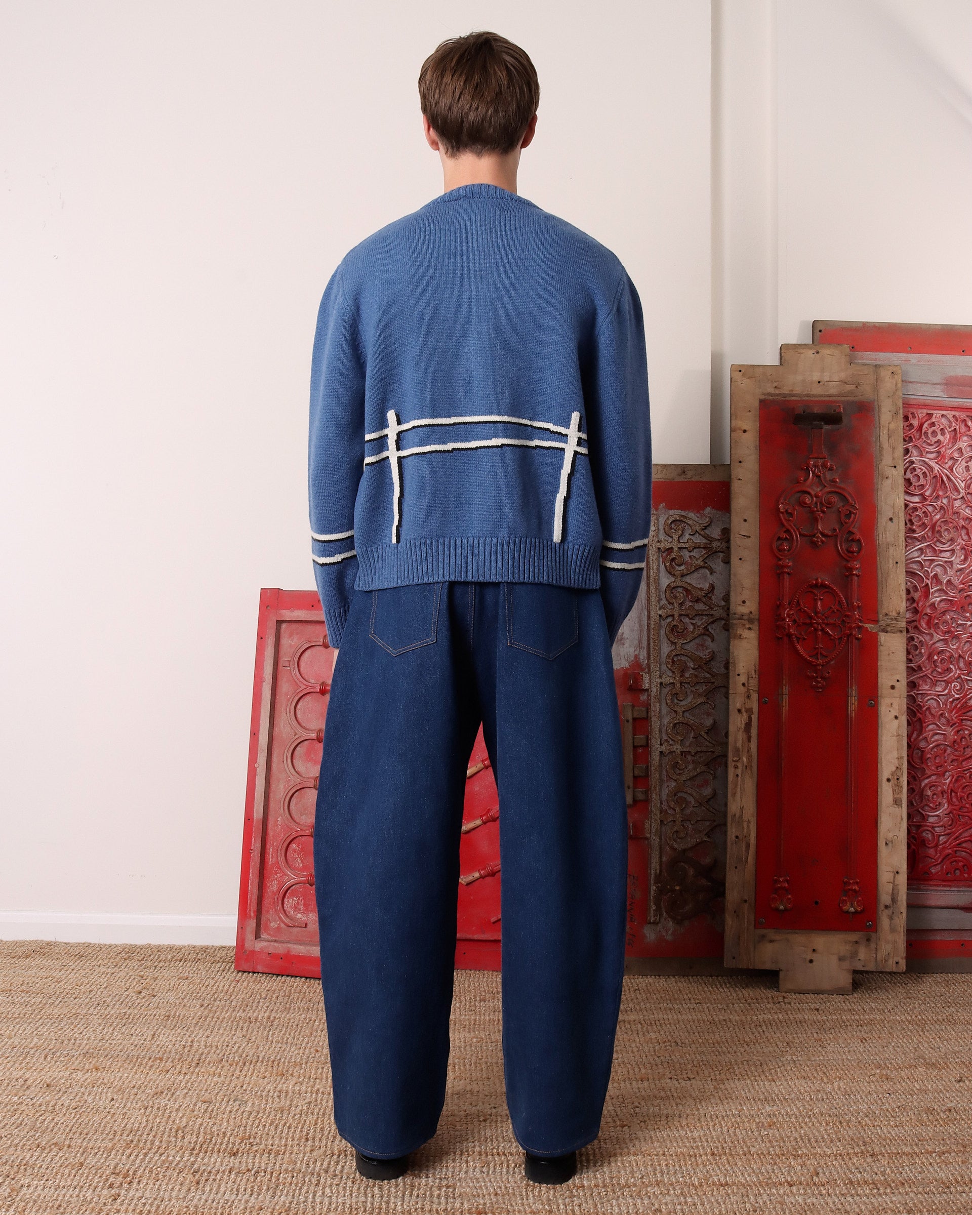 Cyril' Lamb Motif Cardigan - Blue