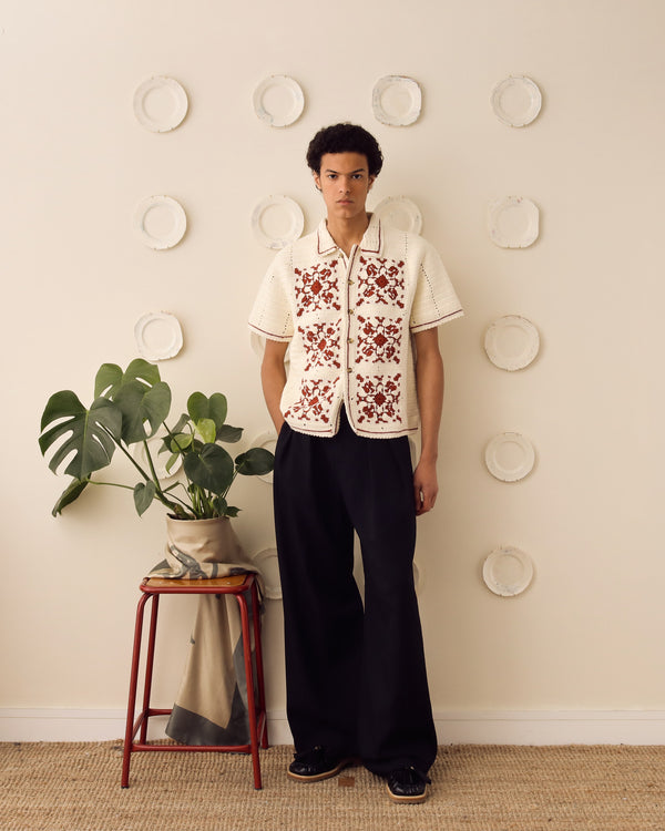 'Abel' Crochet Shirt - Red - Archival Sale alternate view