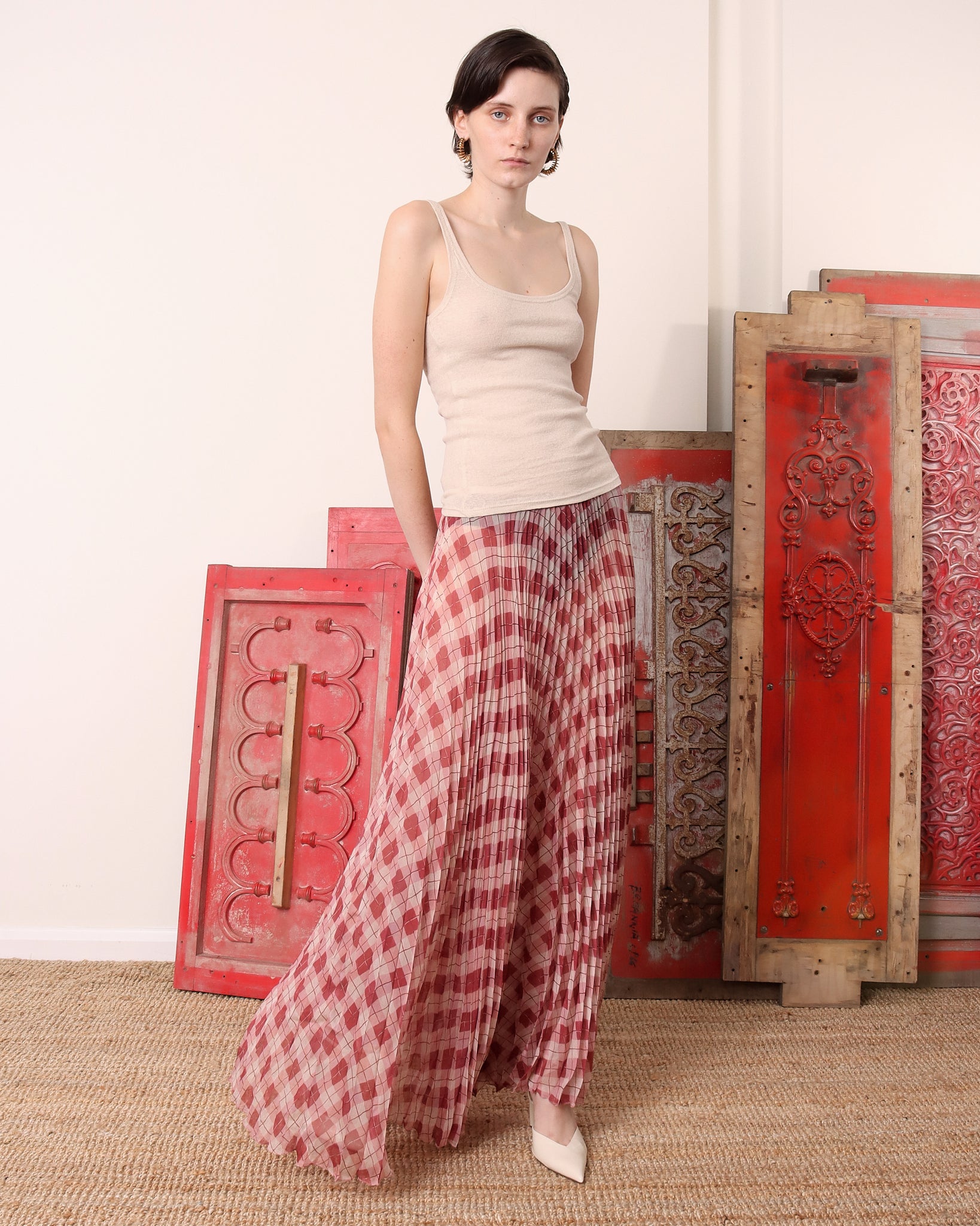 'Kate' Sheer Argyle Pleated Skirt