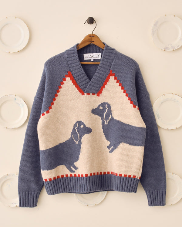 Harold' V-Neck Sweater - Blue/Ecru