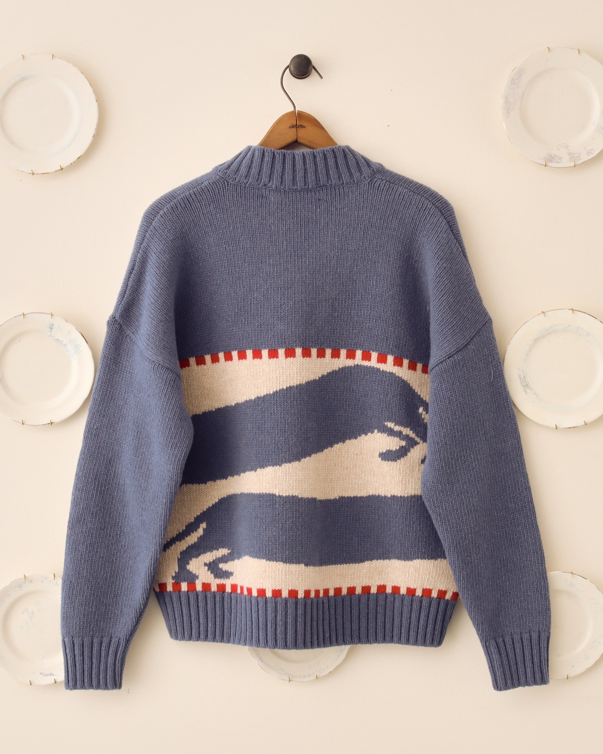 Harold' V-Neck Sweater - Blue/Ecru