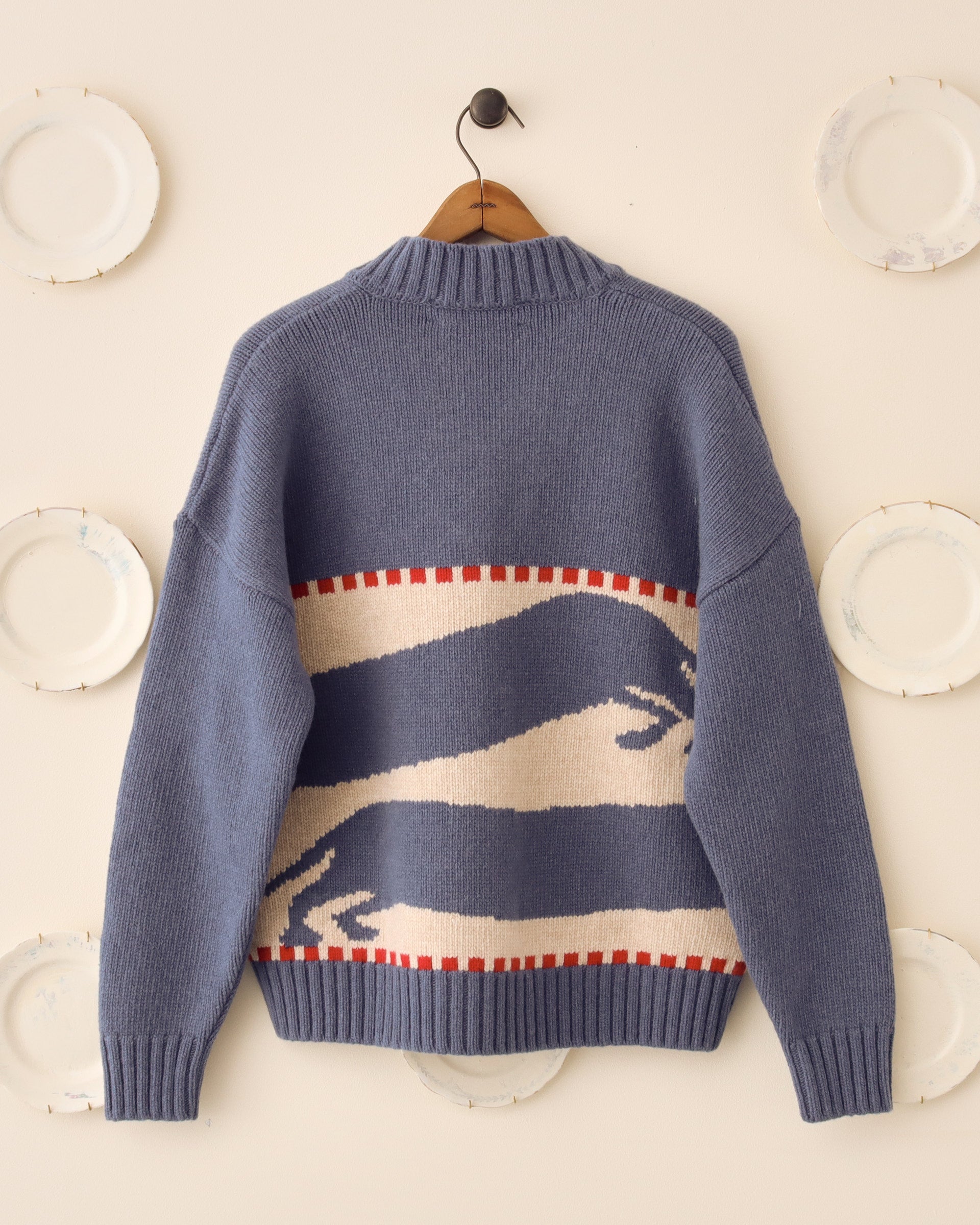 'Harold' V-Neck Sweater - Blue/Ecru