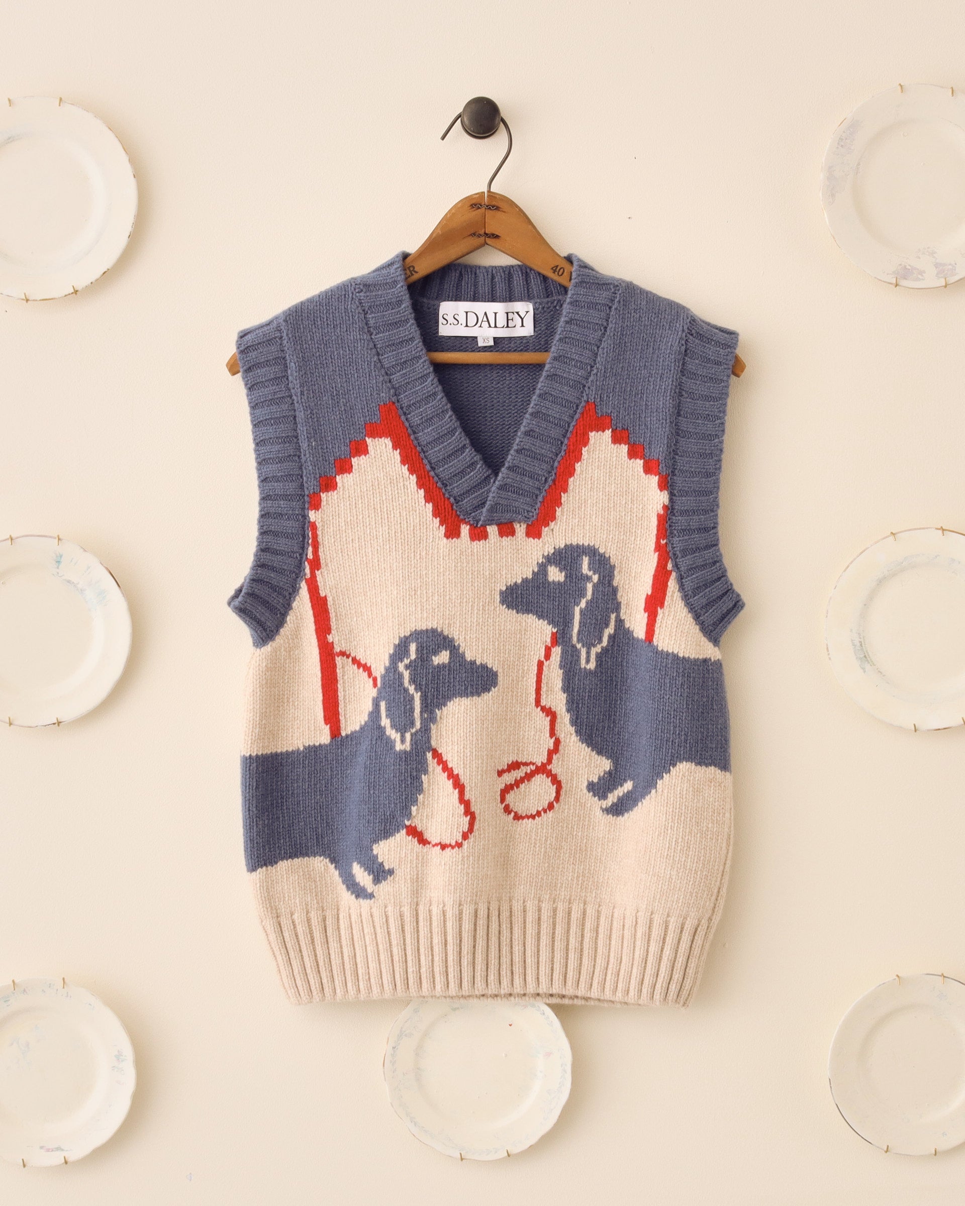 'Harold' Sweater Vest - Blue/Ecru