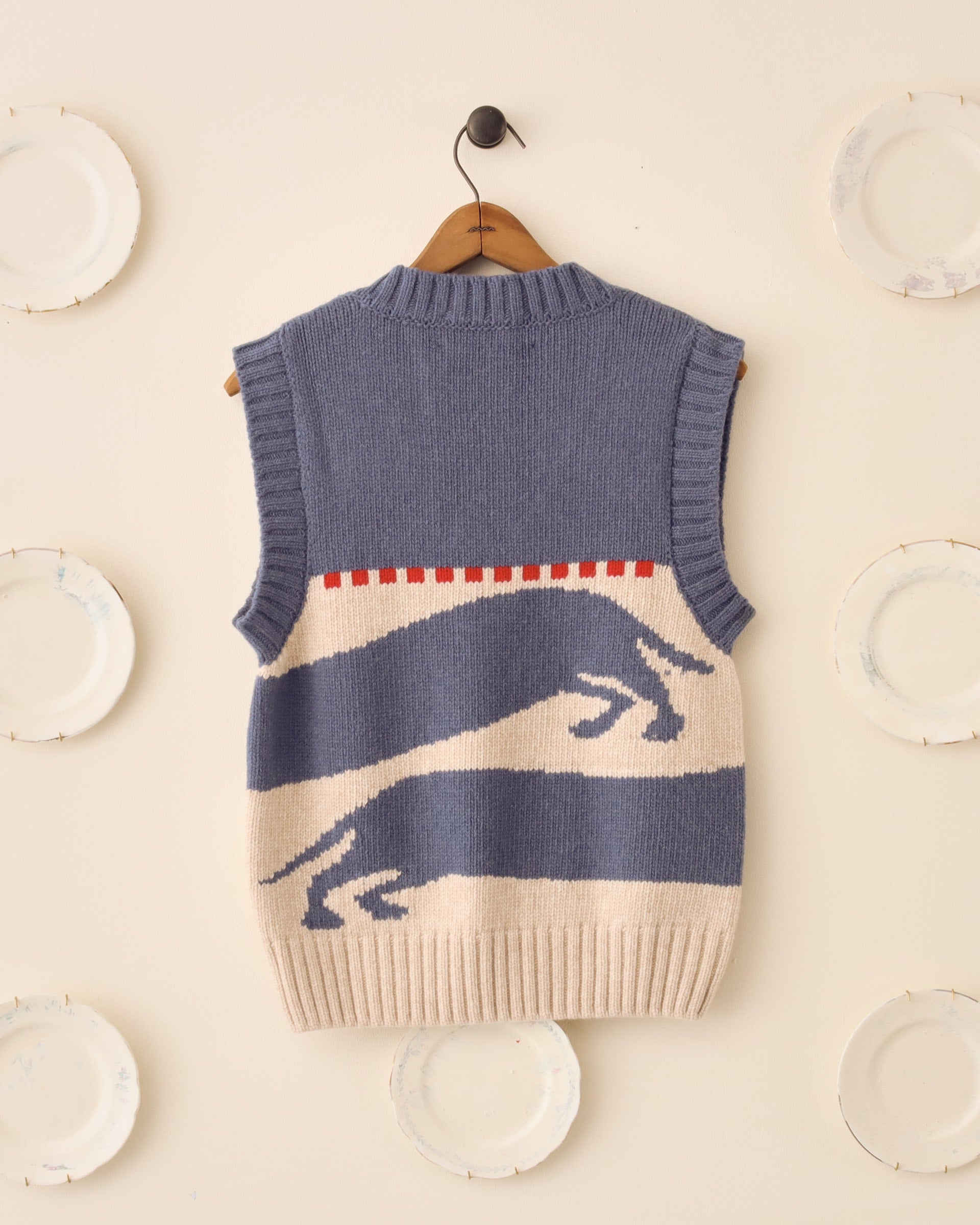 'Harold' Sweater Vest - Blue/Ecru