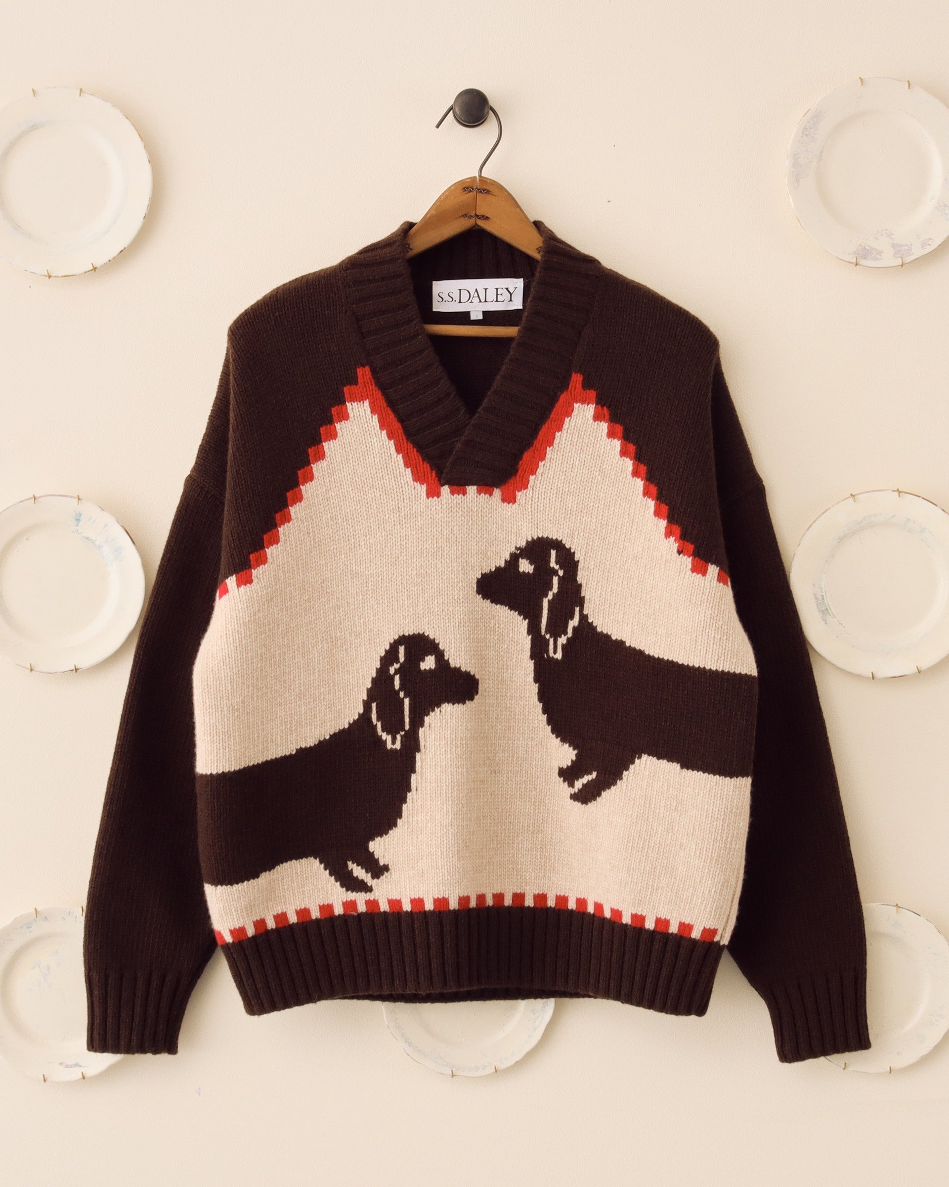 'Harold' V-Neck Sweater - Brown/Ecru