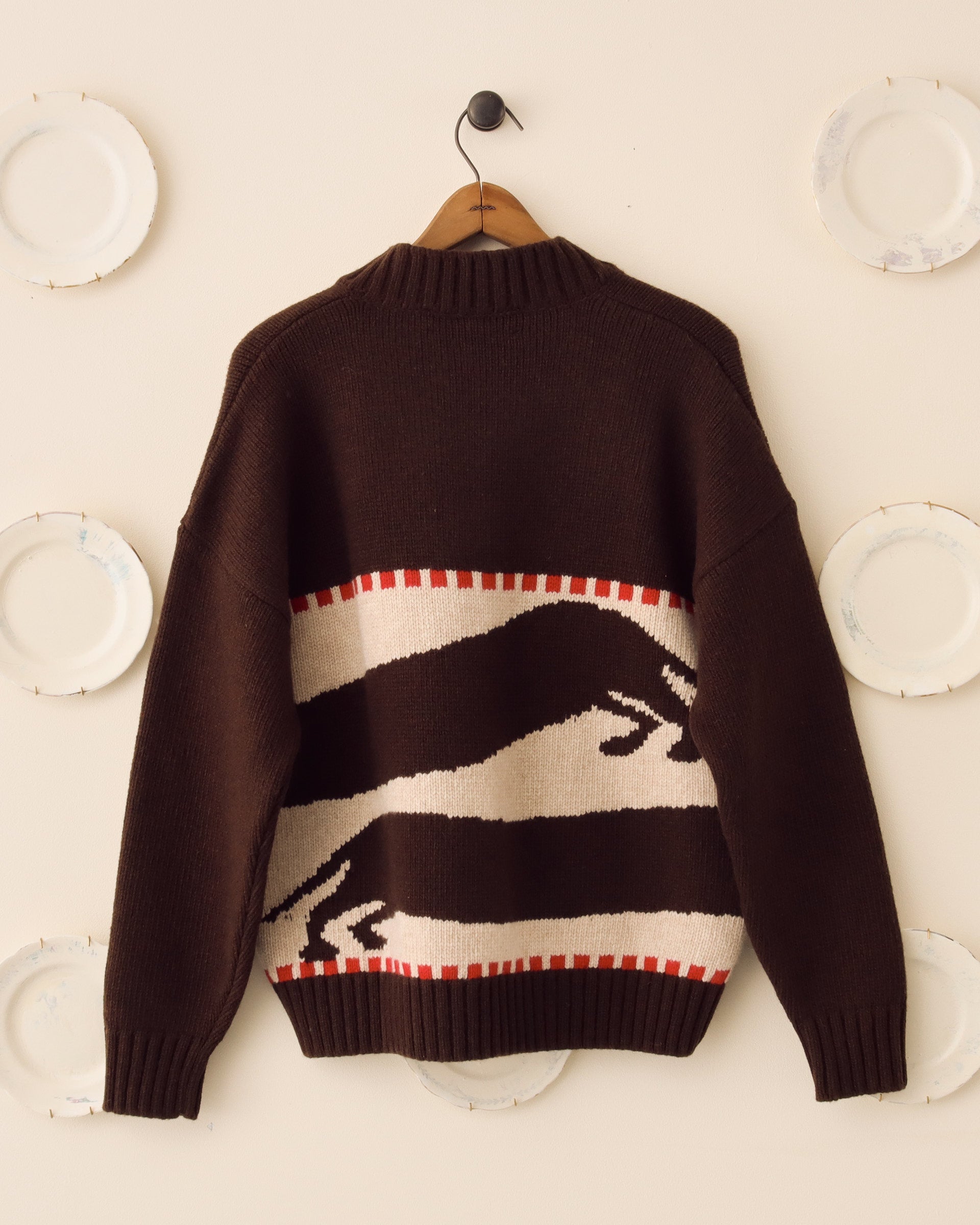 'Harold' V-Neck Sweater - Brown/Ecru