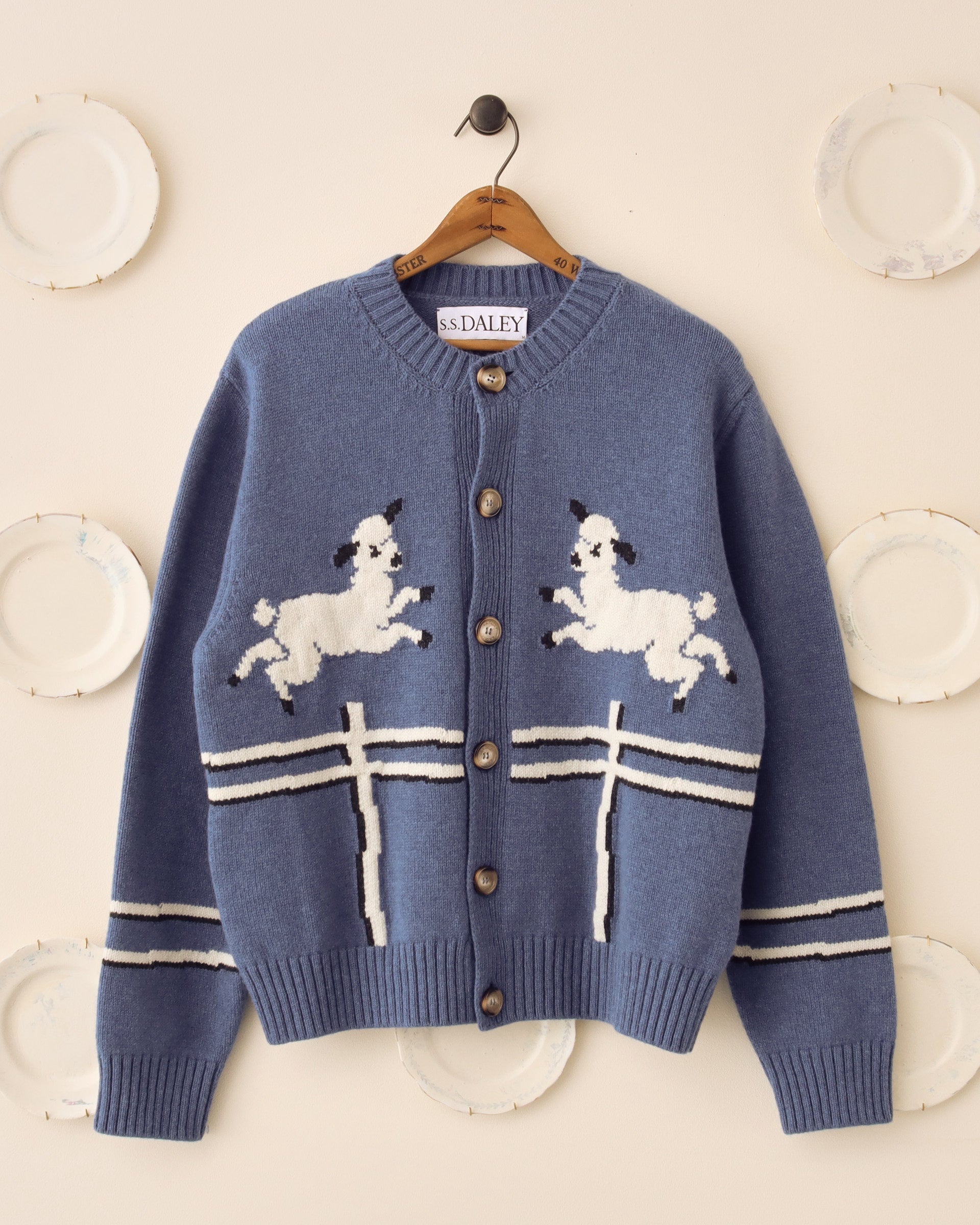 'Cyril' Lamb Motif Cardigan - Blue