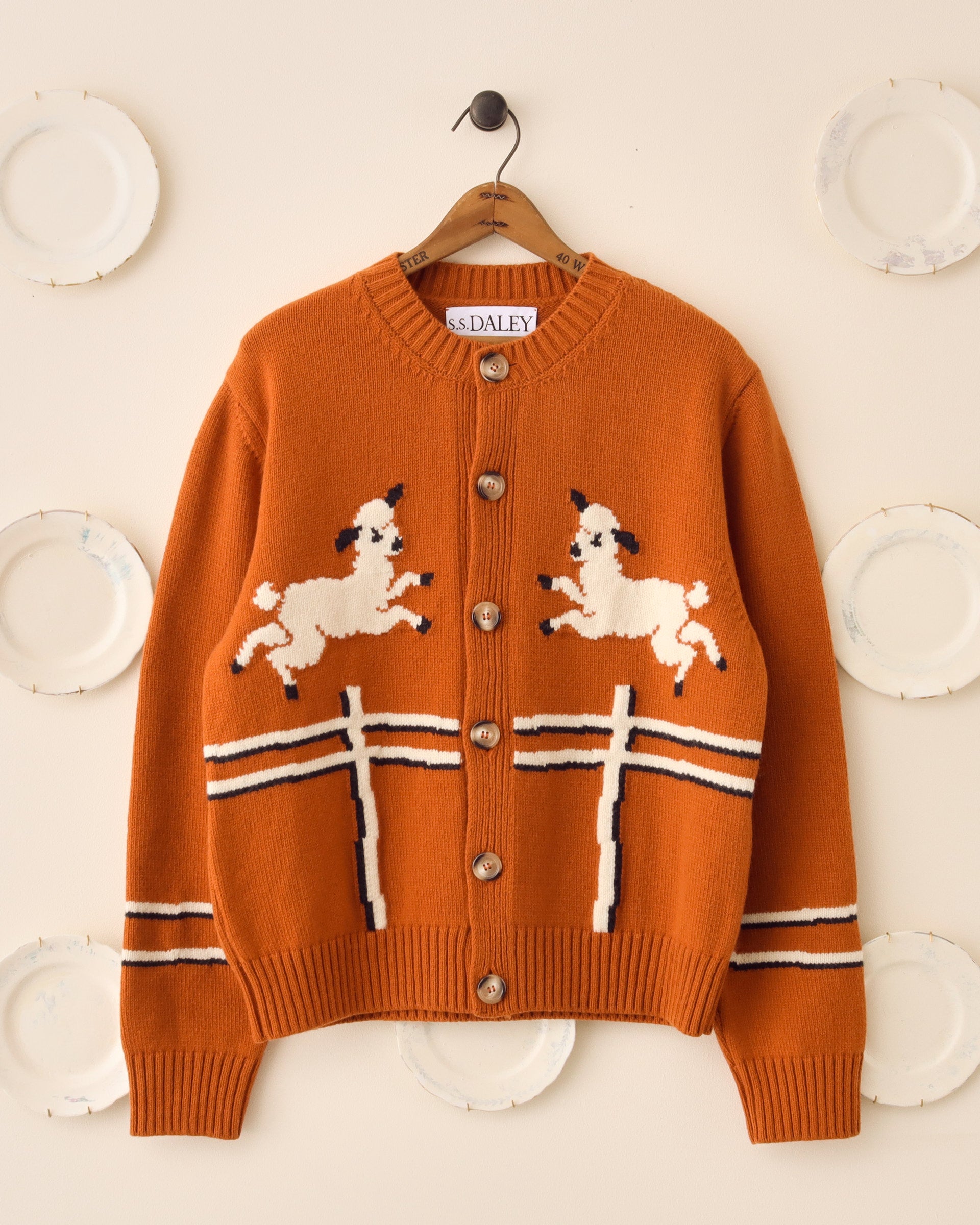 'Cyril' Lamb Motif Cardigan - Tawny