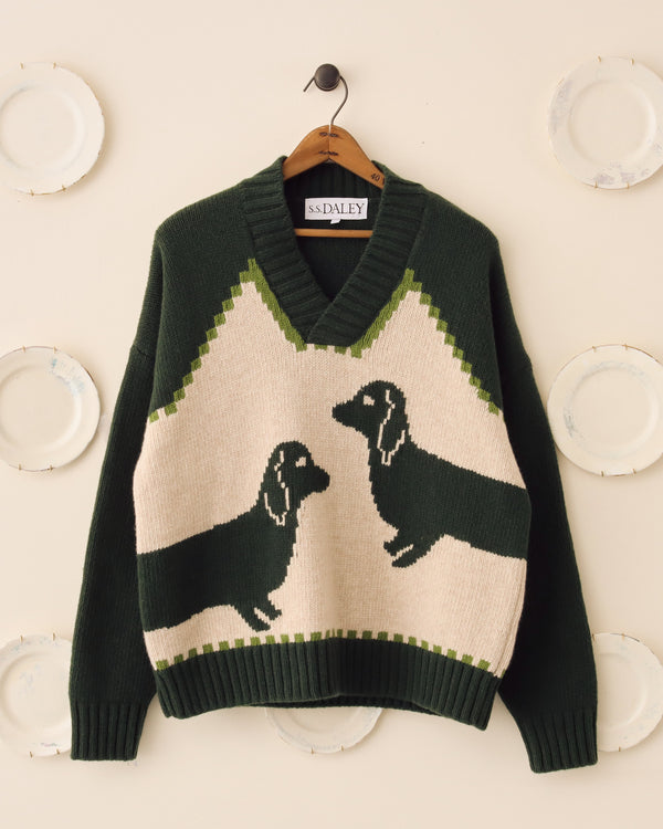 Harold' V-Neck Sweater - Olive/Ecru