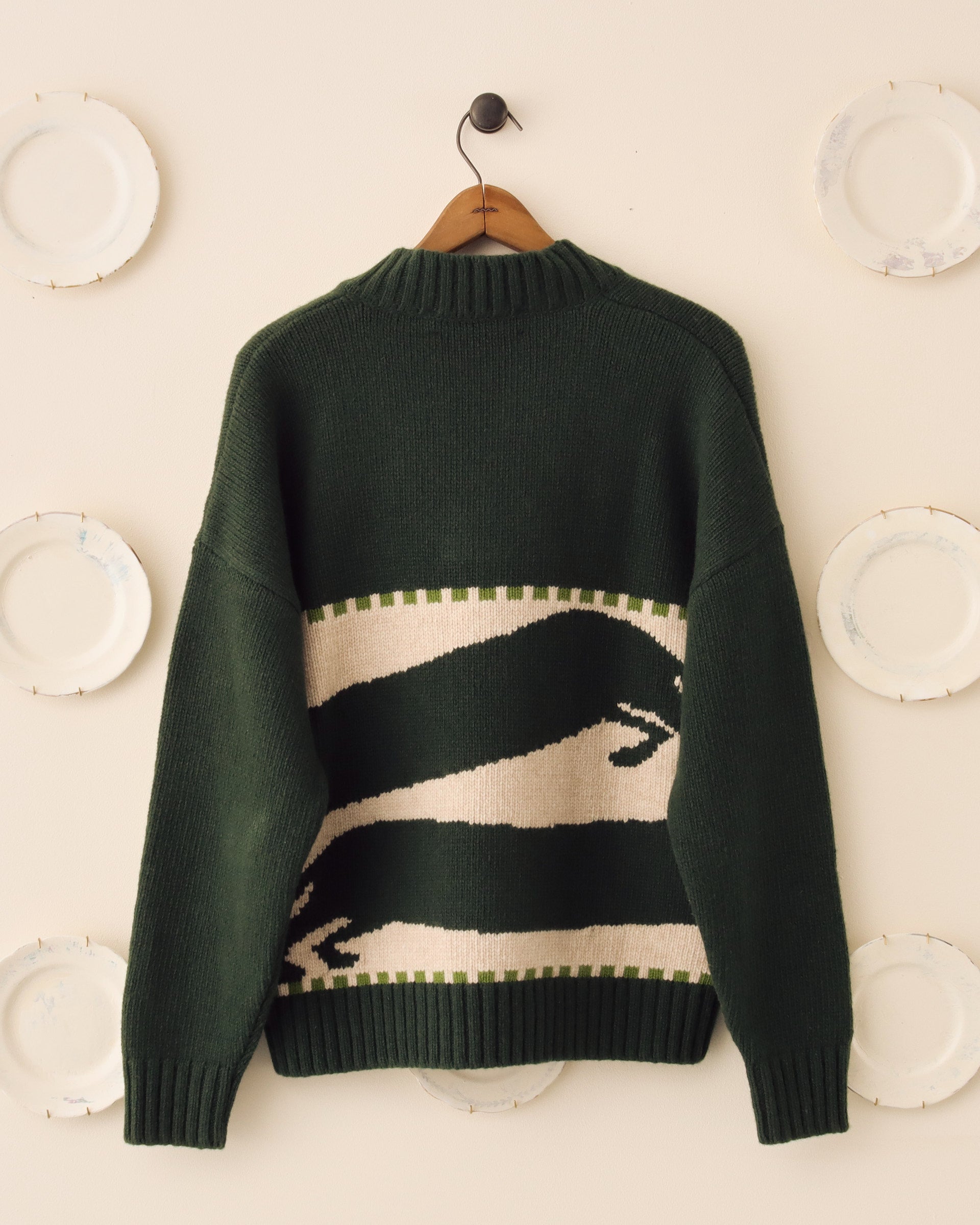 Harold' V-Neck Sweater - Olive/Ecru