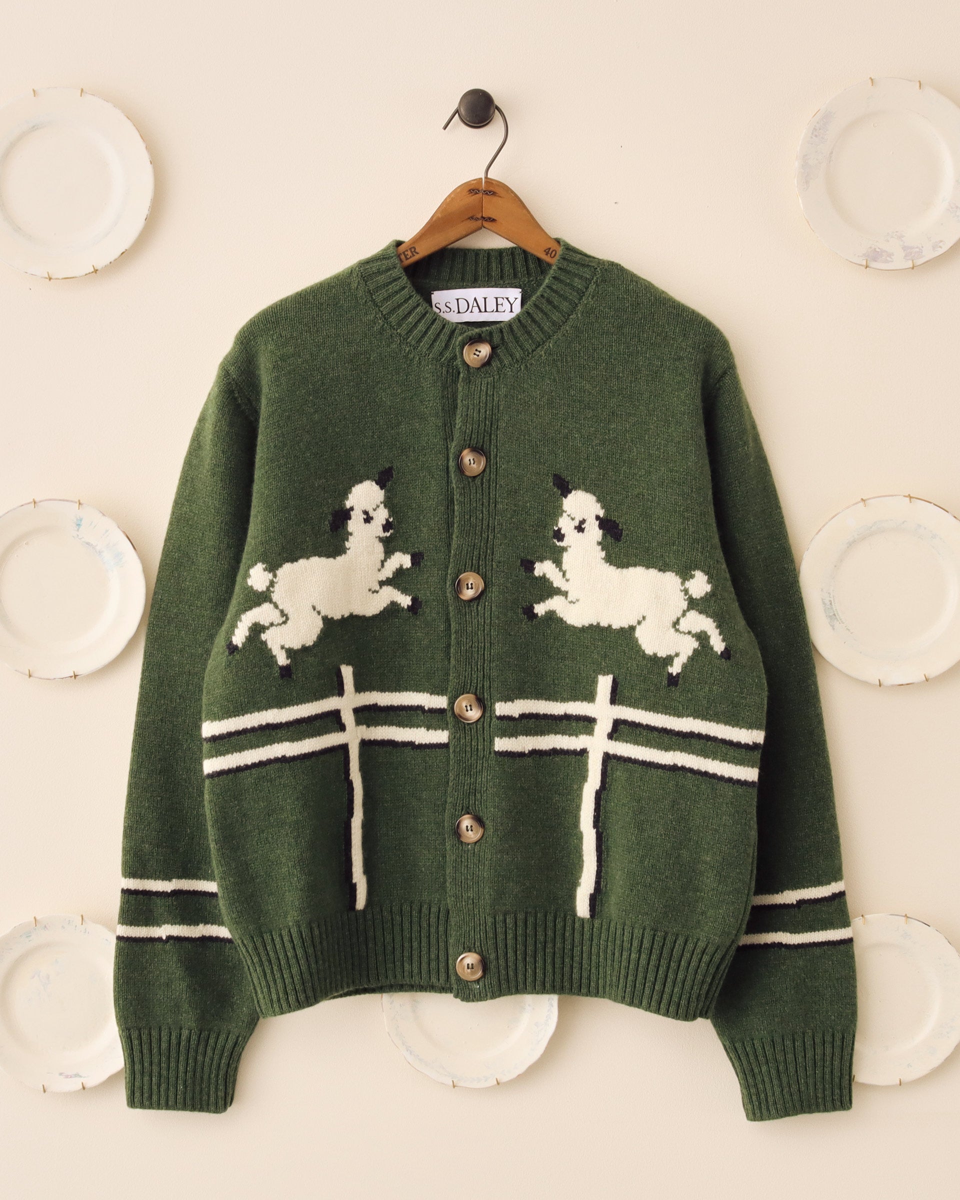 'Cyril' Lamb Motif Cardigan - Green