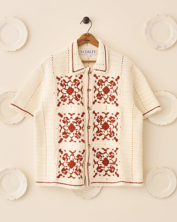 'Abel' Crochet Shirt - Red - Archival Sale