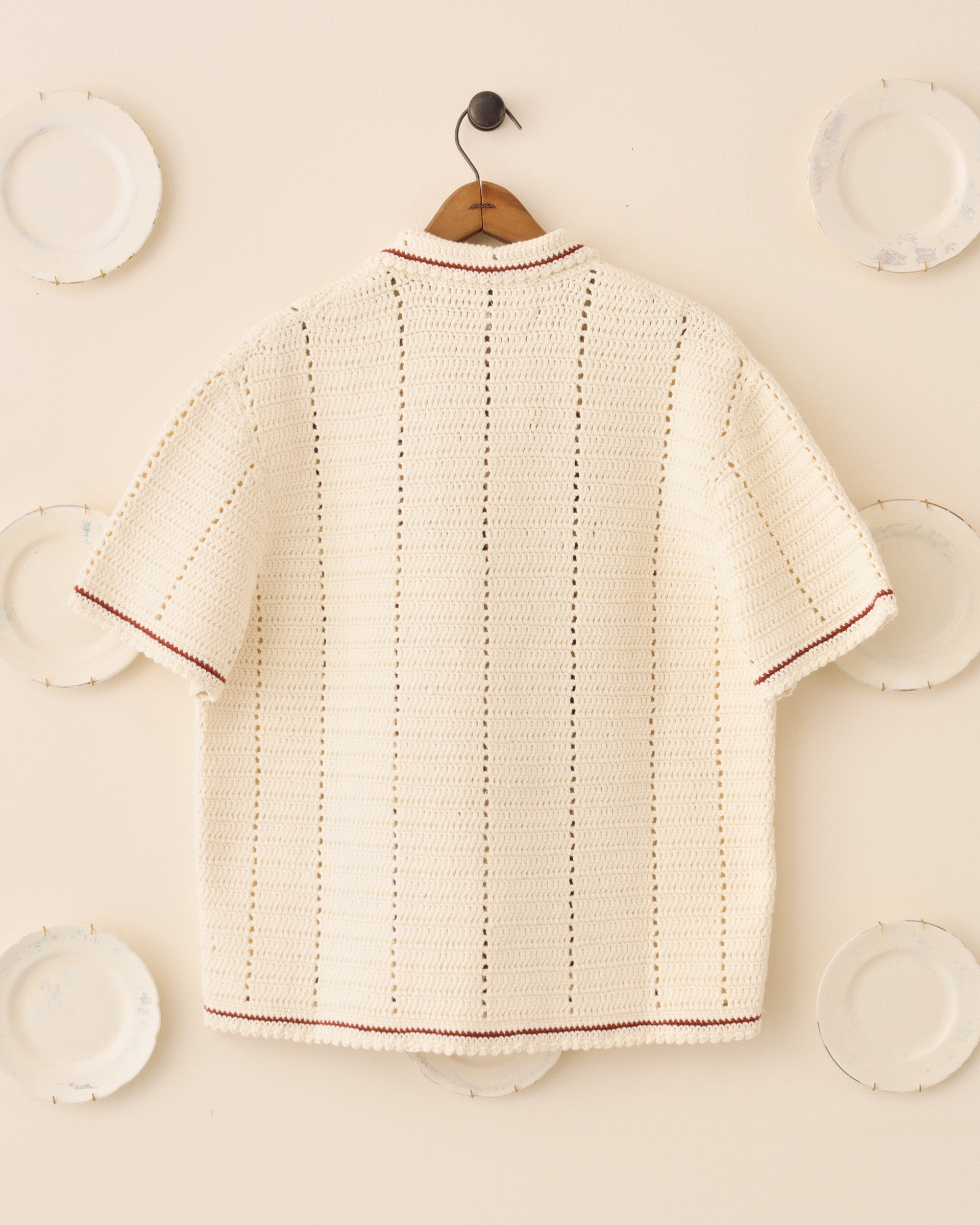 'Abel' Crochet Shirt - Red - Archival Sale